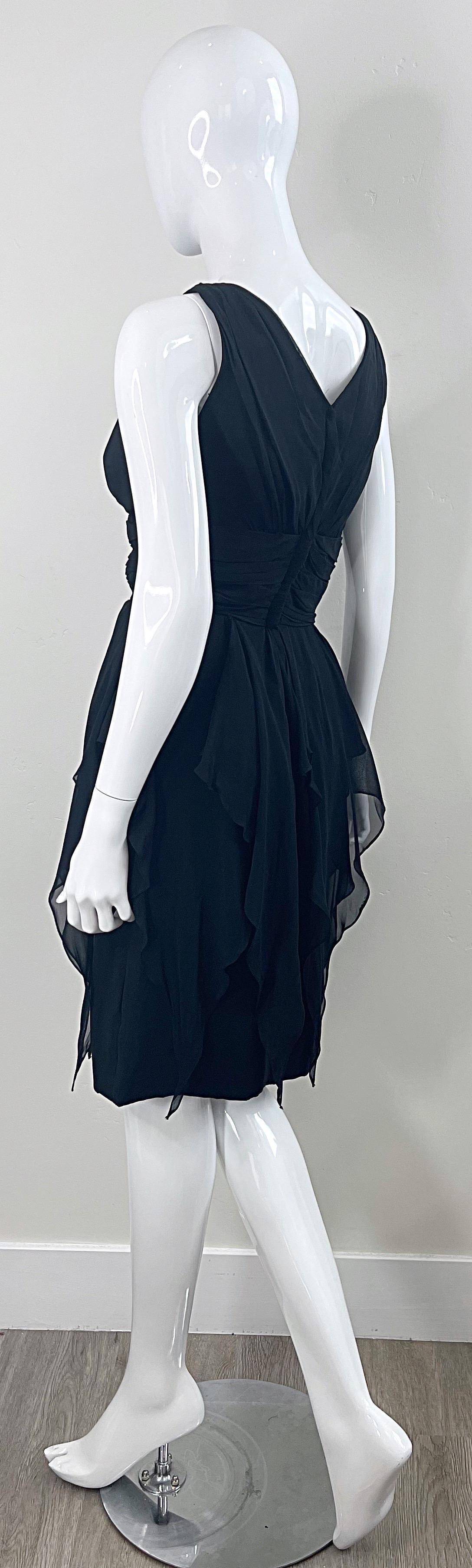 1950s Demi Couture Black Chiffon Handkerchief Waterfall Panel Vintage 50s Dress For Sale 4