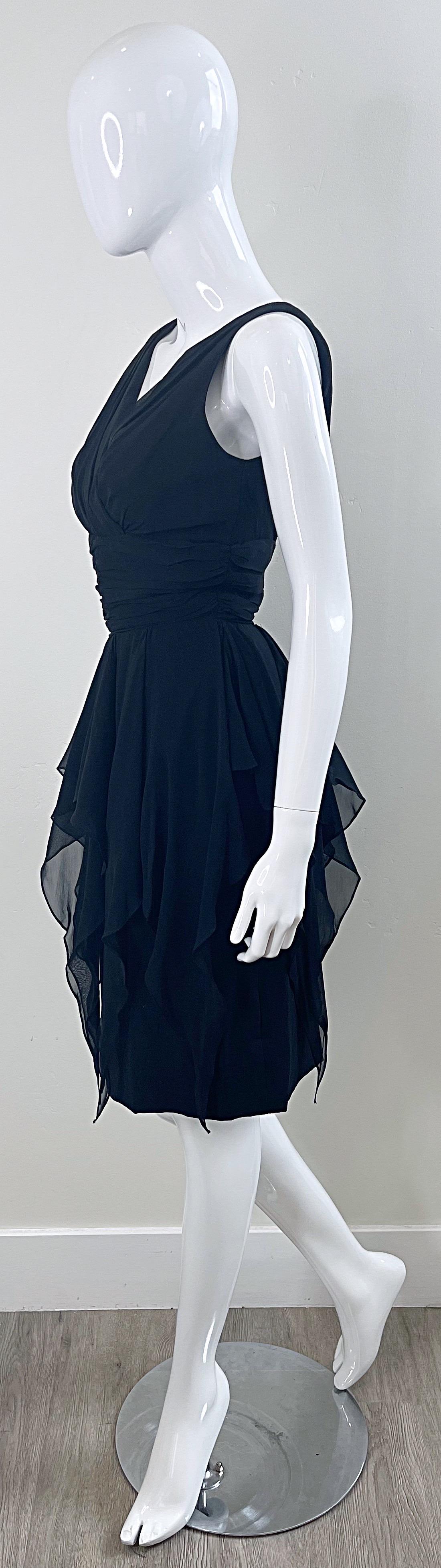 1950s Demi Couture Black Chiffon Handkerchief Waterfall Panel Vintage 50s Dress For Sale 5