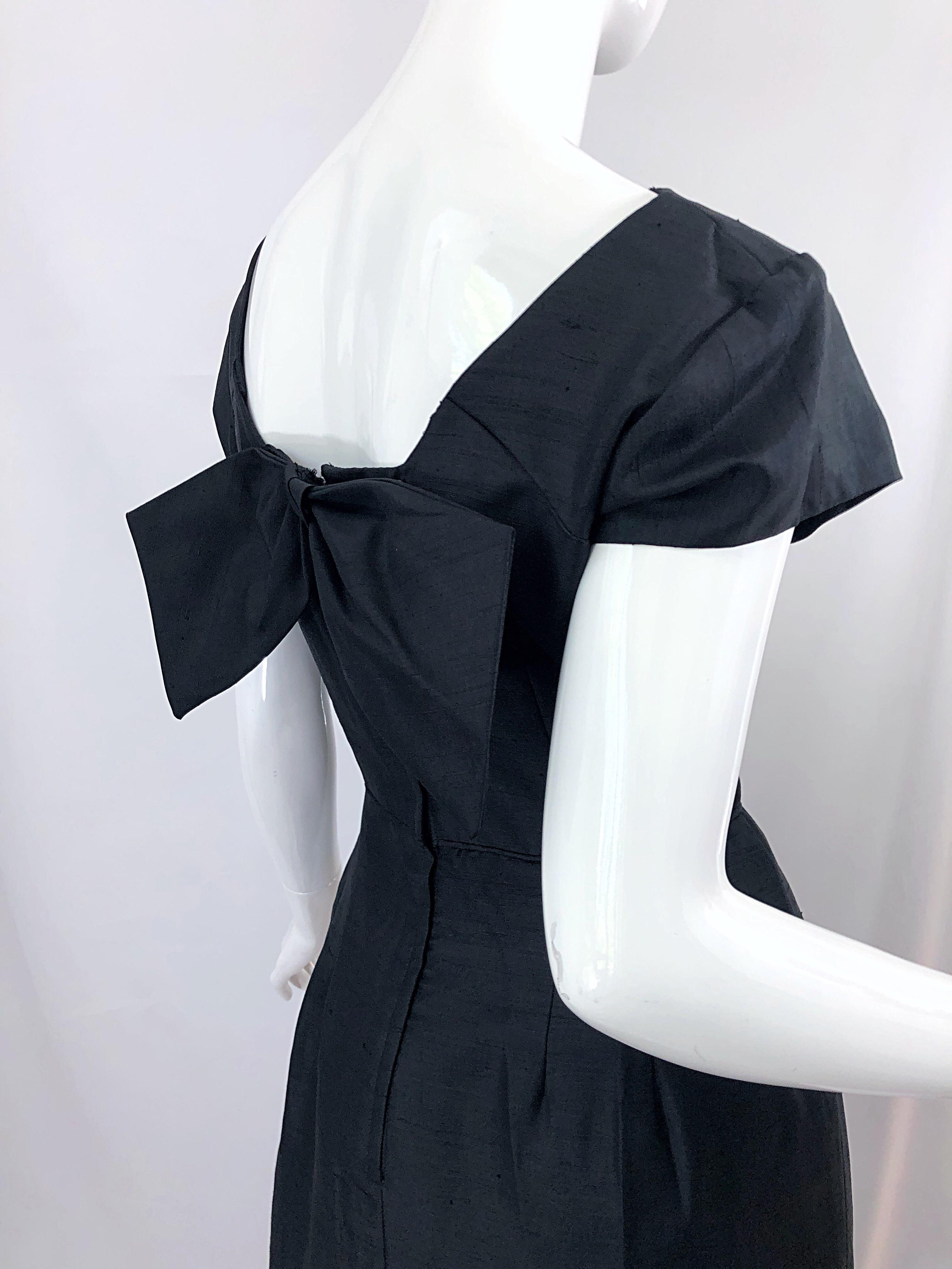 1950s Demi Couture Black Silk Cut - Out Chic Vintage 50s Cocktail Dress For Sale 6