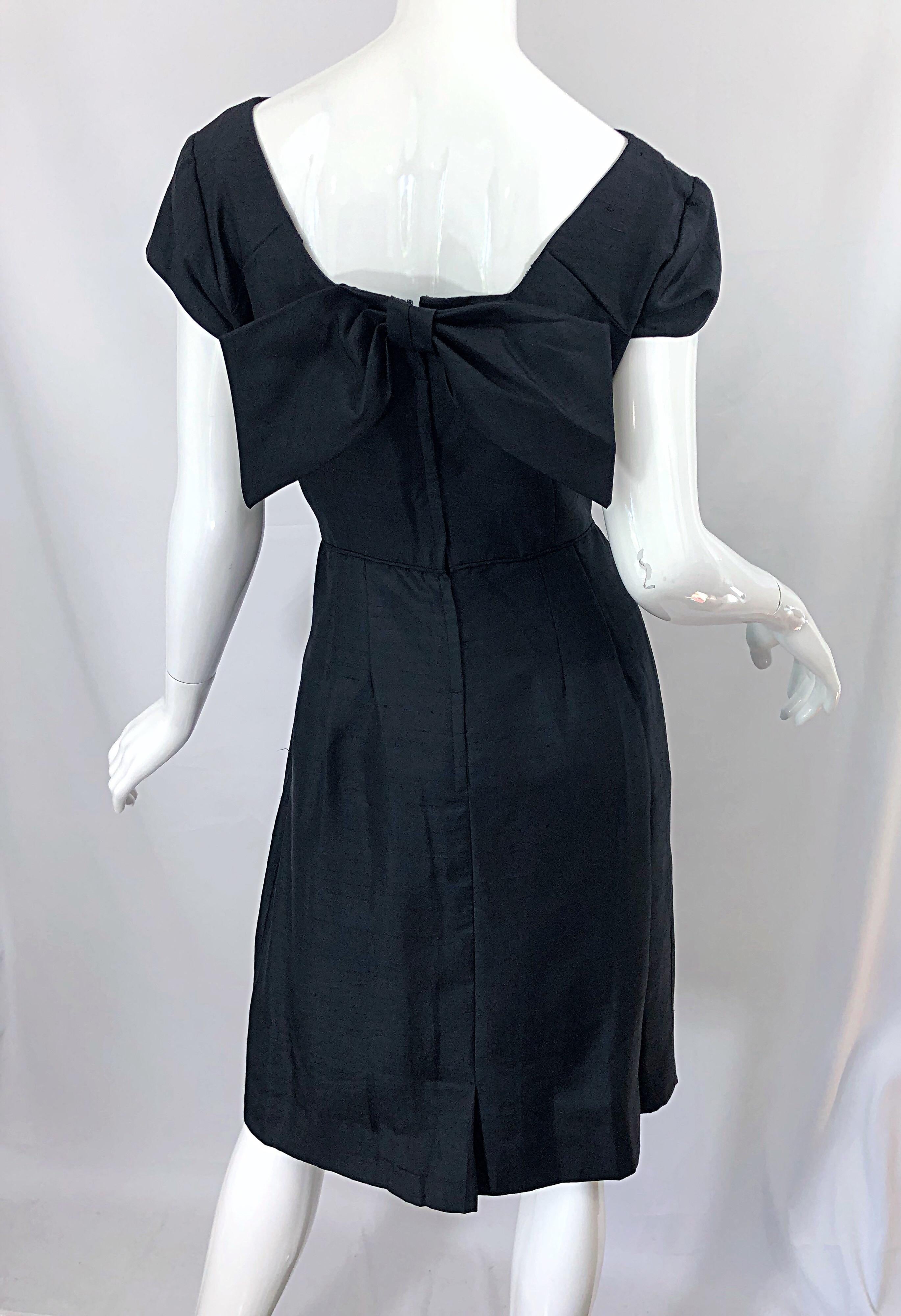 1950s Demi Couture Black Silk Cut - Out Chic Vintage 50s Cocktail Dress For Sale 7