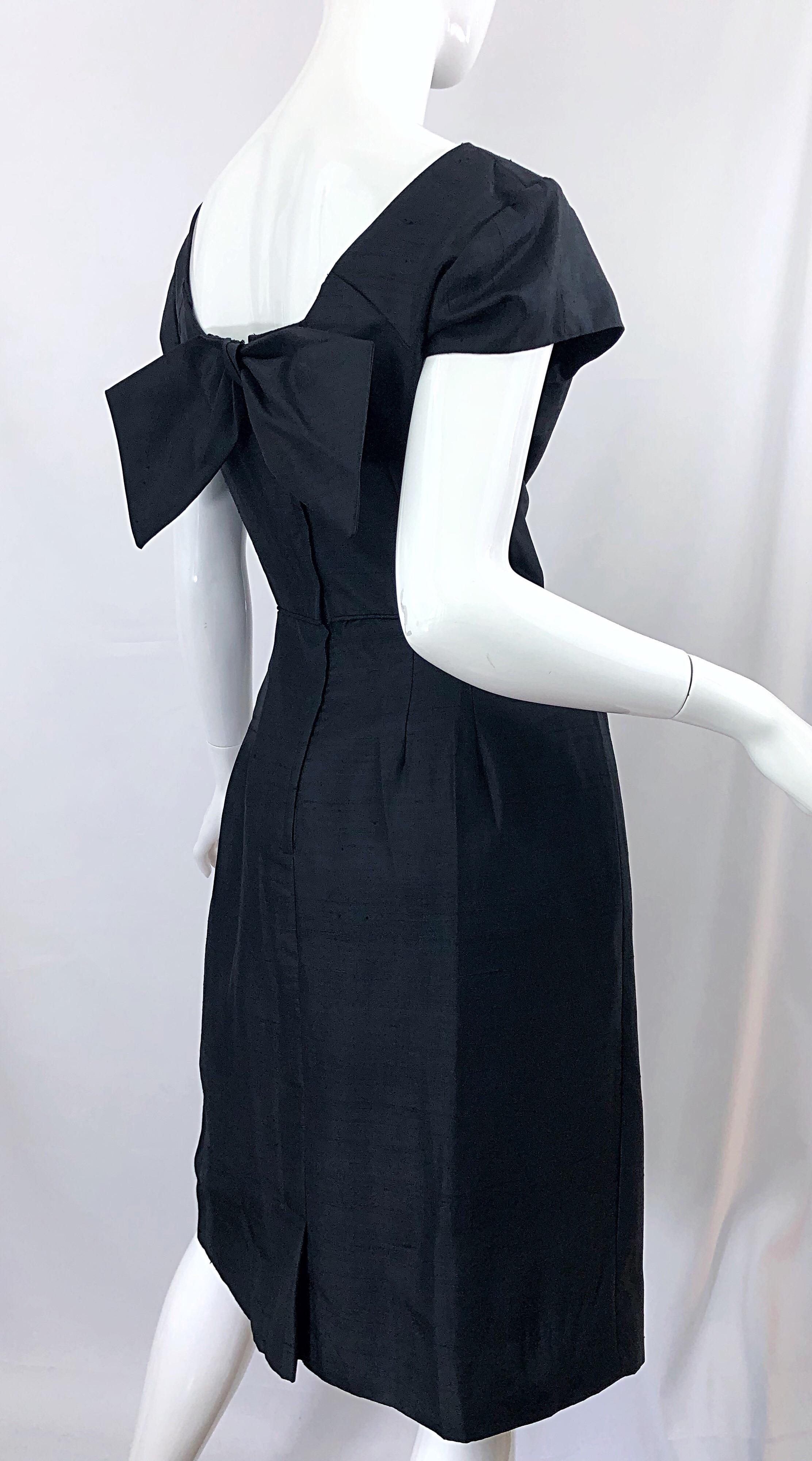 1950s Demi Couture Black Silk Cut - Out Chic Vintage 50s Cocktail Dress For Sale 4
