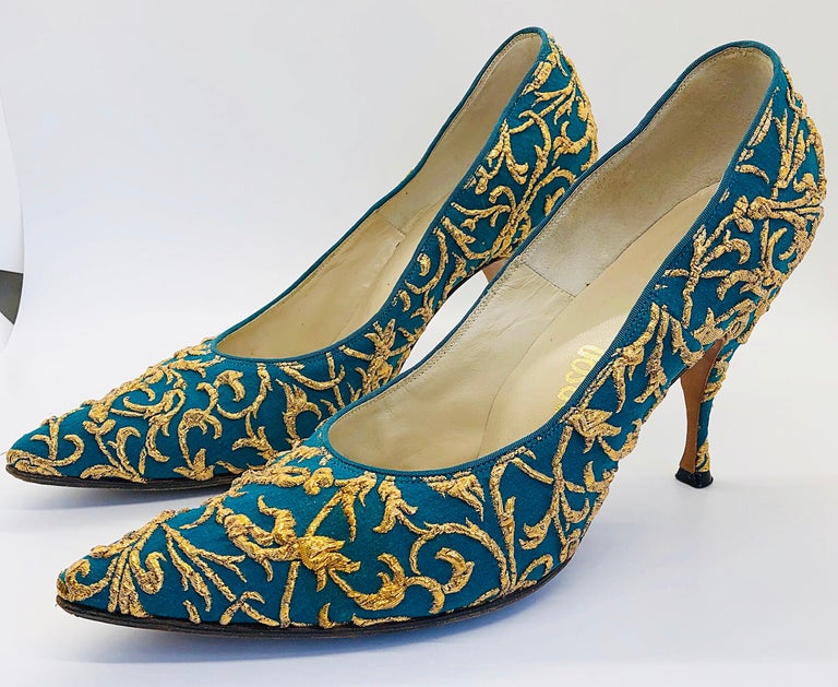 1950s Demi Couture Green Gold Silk Crepe Brocade Vintage 1950s Demi Couture Green Gold Silk Crepe Brocade Vintage