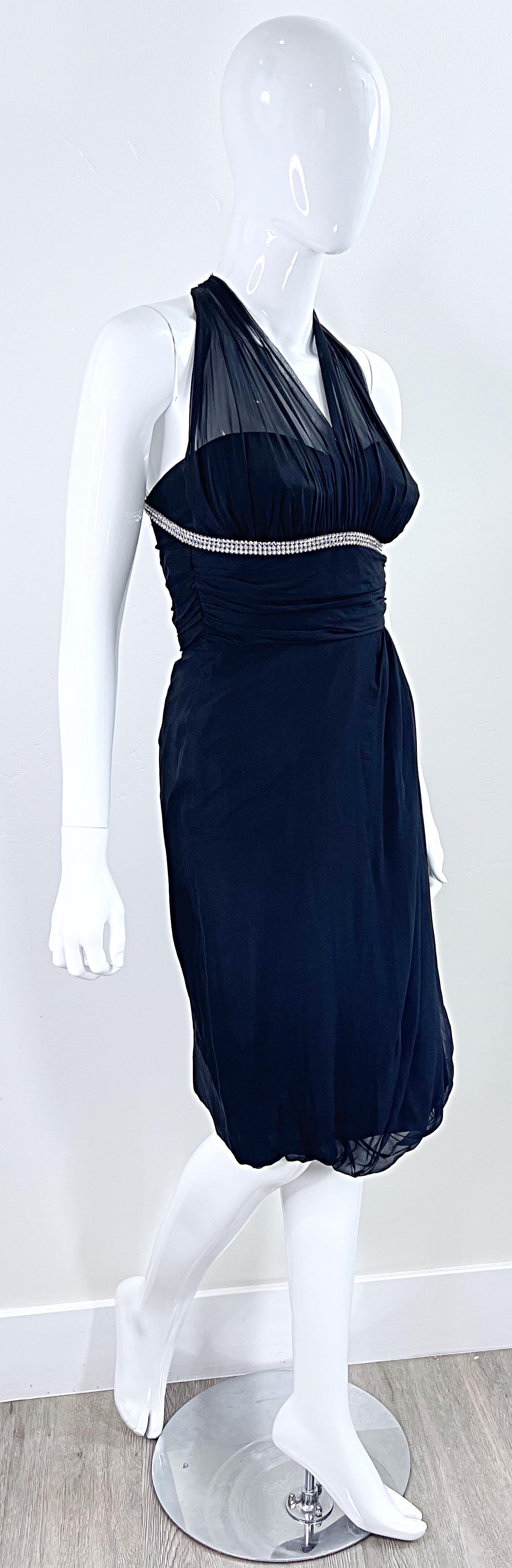 1950s Demi Couture House of Nine Black Silk Chiffon Vintage 50s Rhinestone Dress For Sale 6