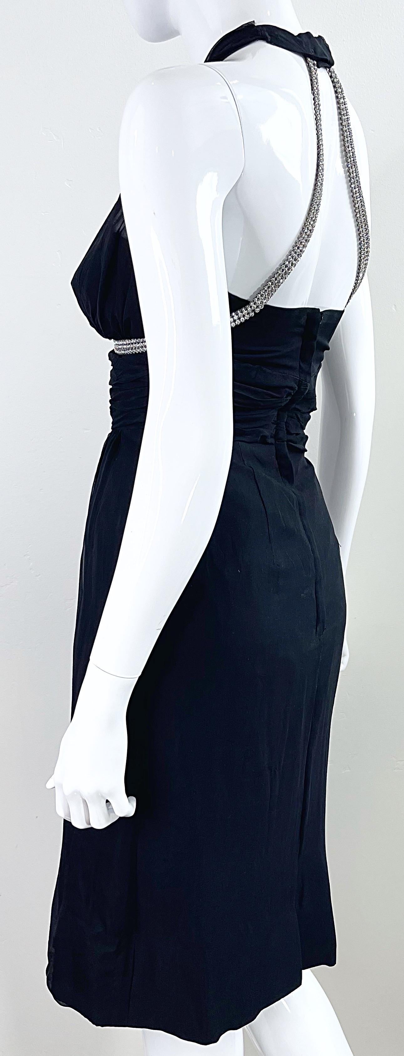 1950s Demi Couture House of Nine Black Silk Chiffon Vintage 50s Rhinestone Dress For Sale 7