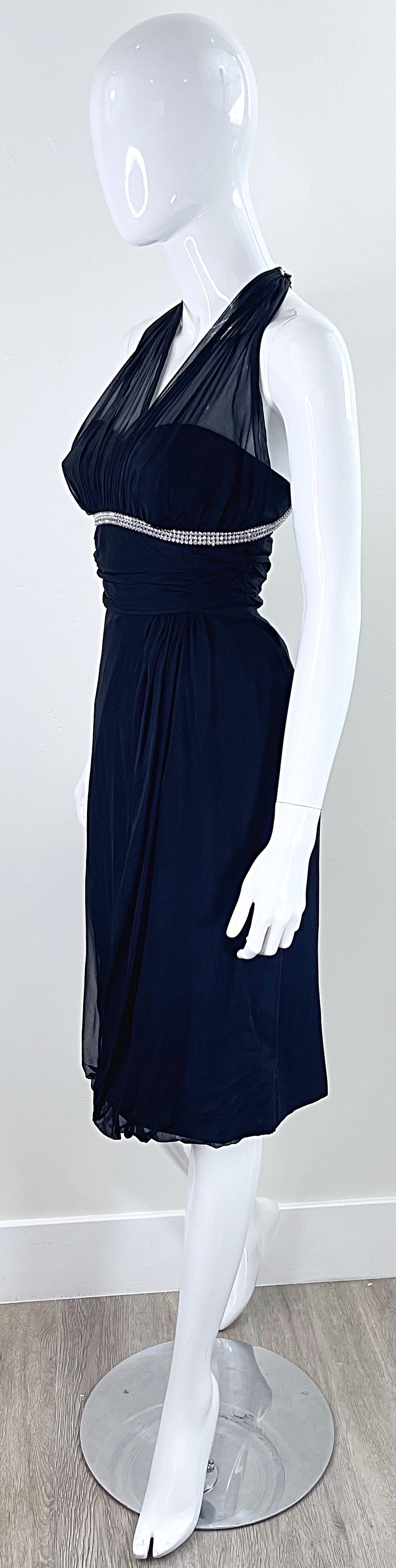 1950s Demi Couture House of Nine Black Silk Chiffon Vintage 50s Rhinestone Dress For Sale 8
