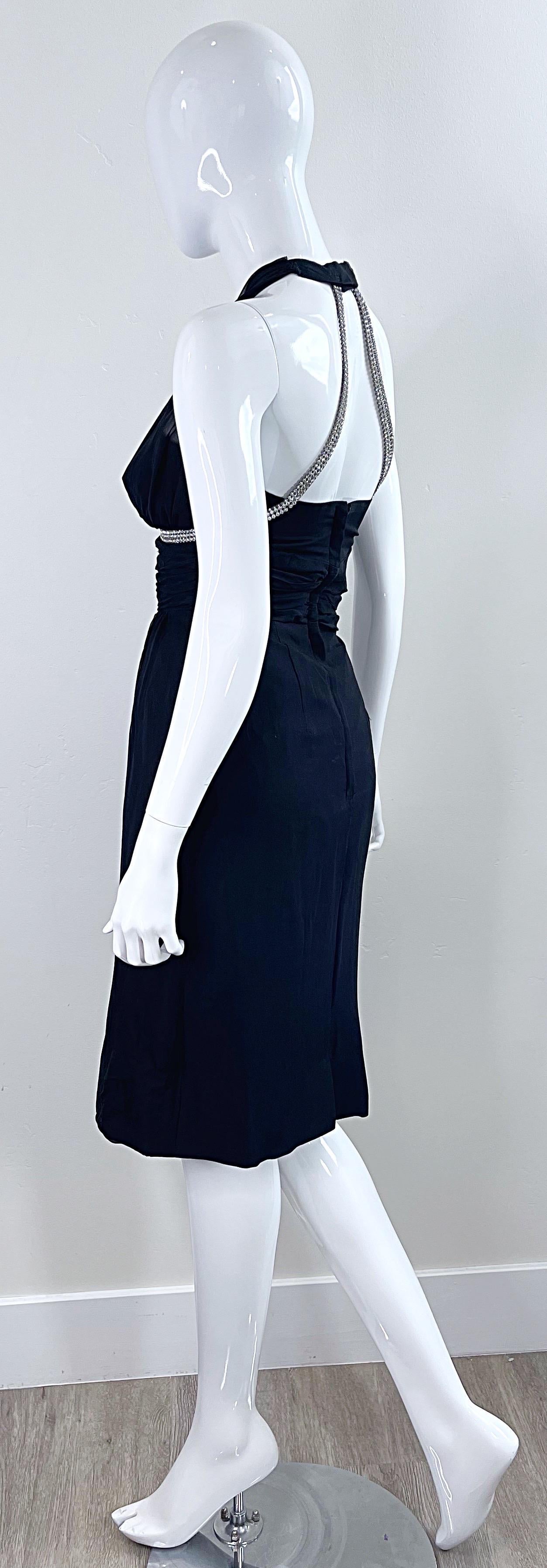1950s Demi Couture House of Nine Black Silk Chiffon Vintage 50s Rhinestone Dress For Sale 9