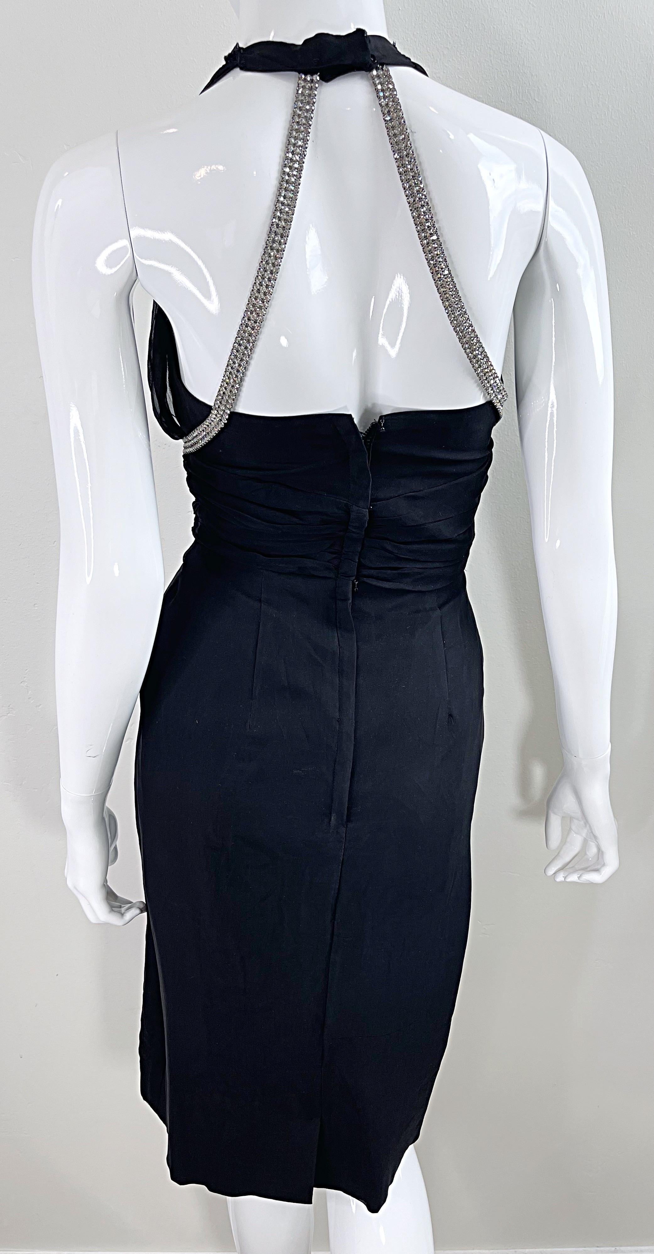 1950s Demi Couture House of Nine Black Silk Chiffon Vintage 50s Rhinestone Dress For Sale 10