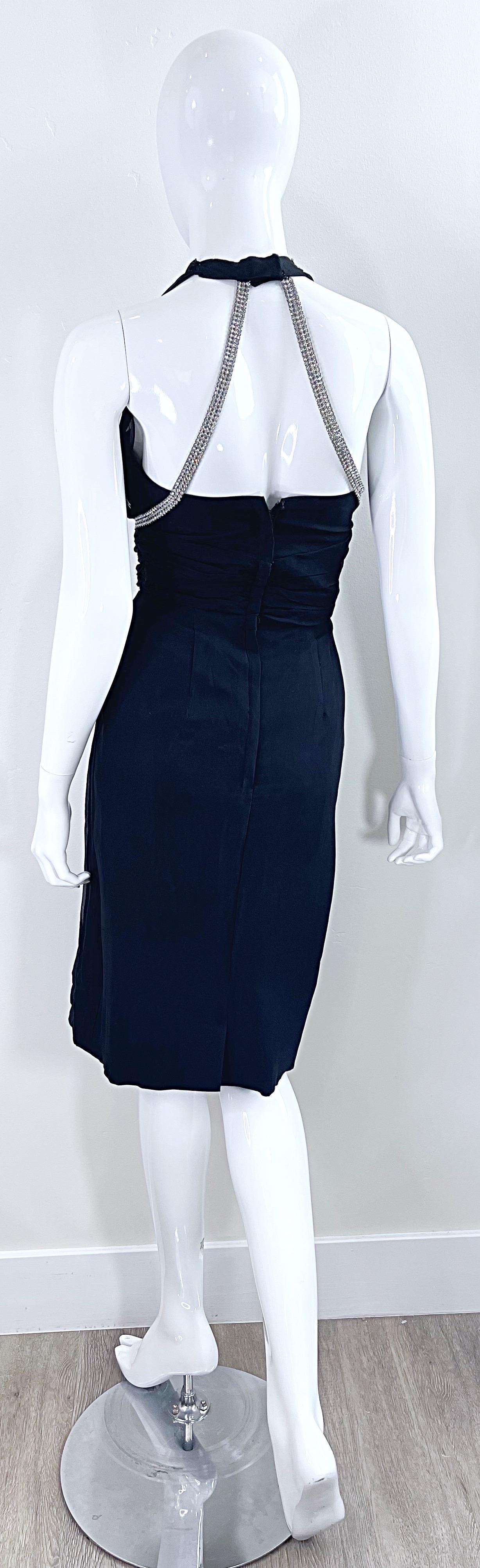 1950s Demi Couture House of Nine Black Silk Chiffon Vintage 50s Rhinestone Dress In Excellent Condition For Sale In San Diego, CA
