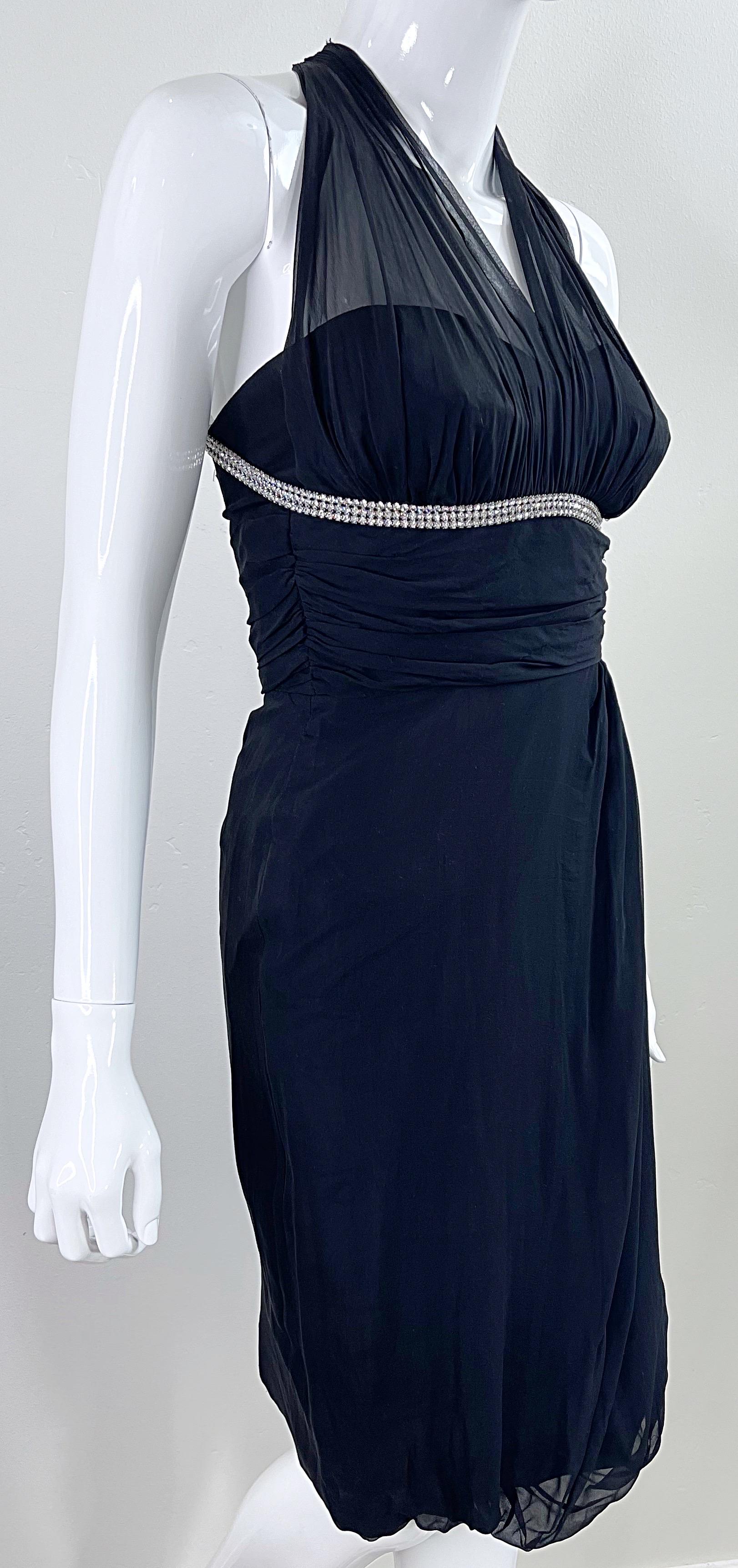Women's 1950s Demi Couture House of Nine Black Silk Chiffon Vintage 50s Rhinestone Dress For Sale