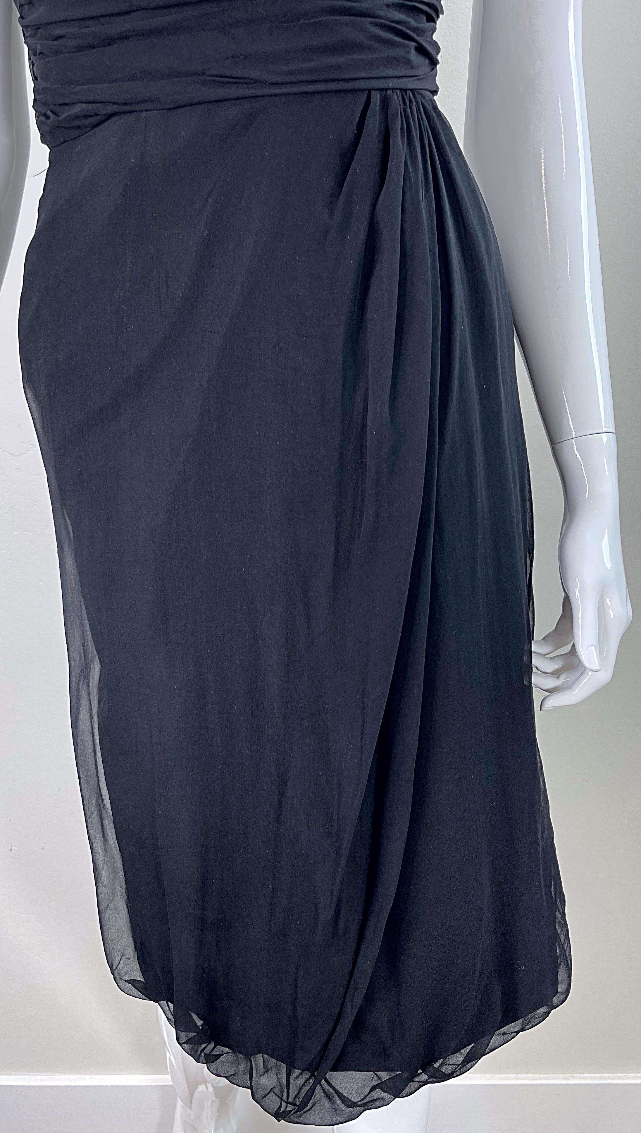 1950s Demi Couture House of Nine Black Silk Chiffon Vintage 50s Rhinestone Dress For Sale 4
