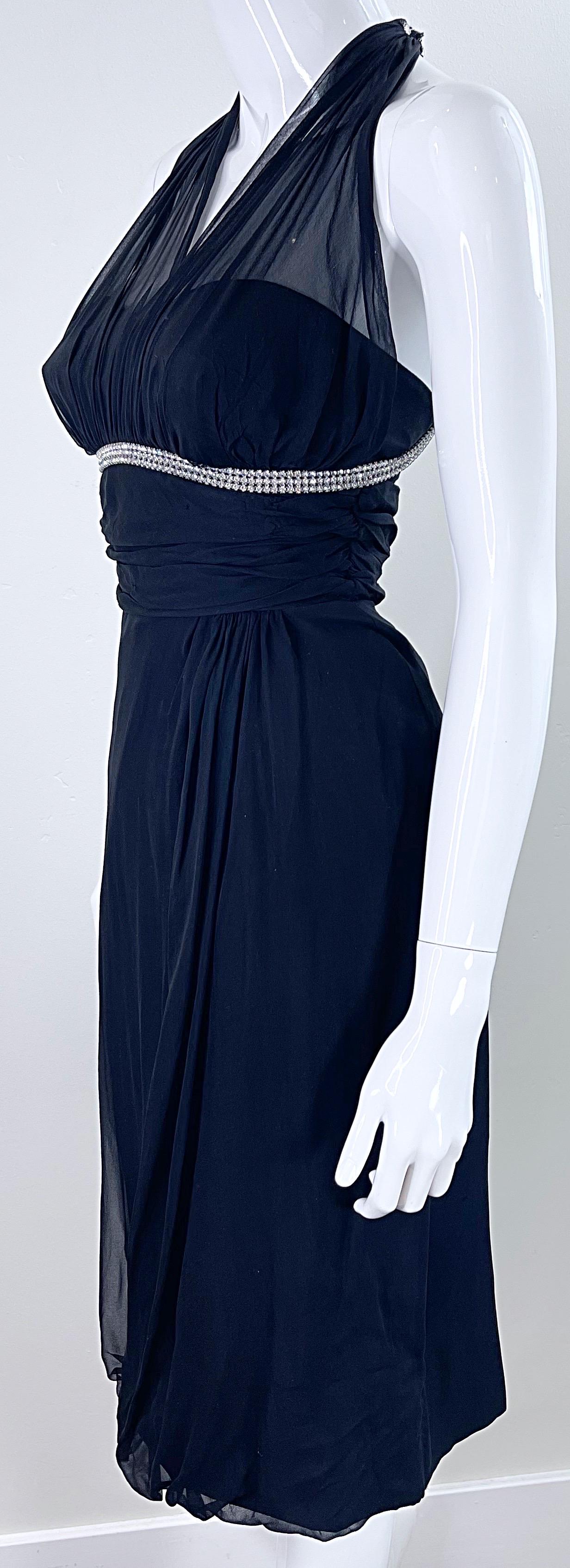 1950s Demi Couture House of Nine Black Silk Chiffon Vintage 50s Rhinestone Dress For Sale 5