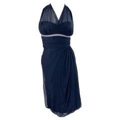 1950s Demi Couture House of Nine Abito in chiffon di seta nero vintage anni '50 con strass