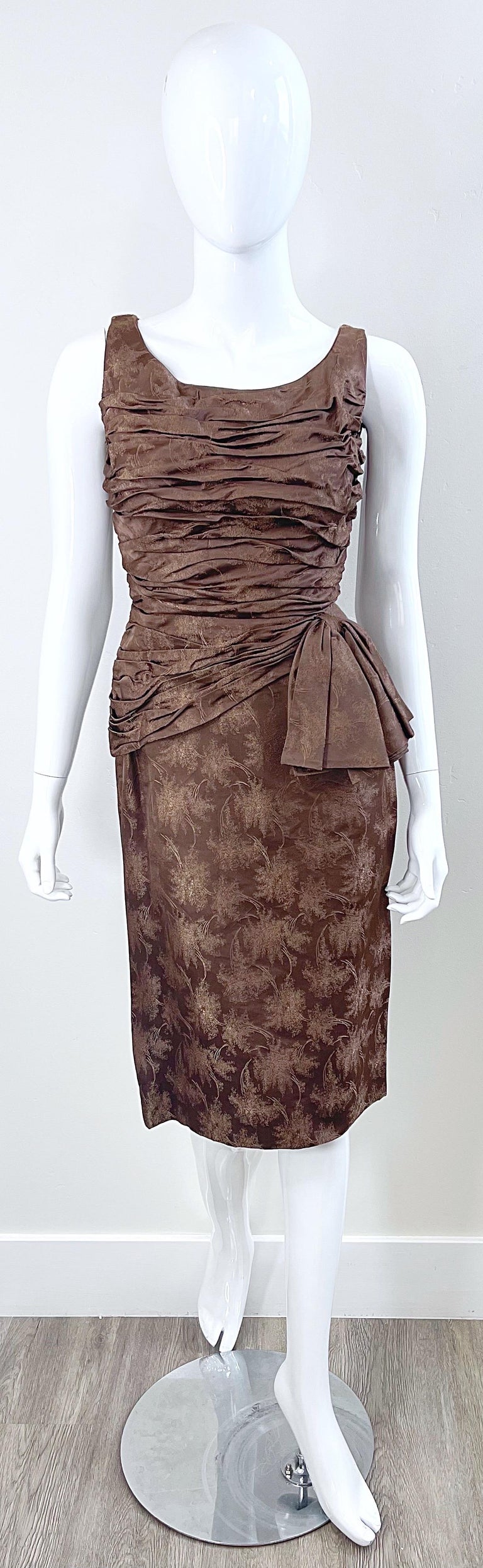 brown wiggle dress 50s Tawny Brown Wiggle Dress – Community Thrift and Vintage main image 0