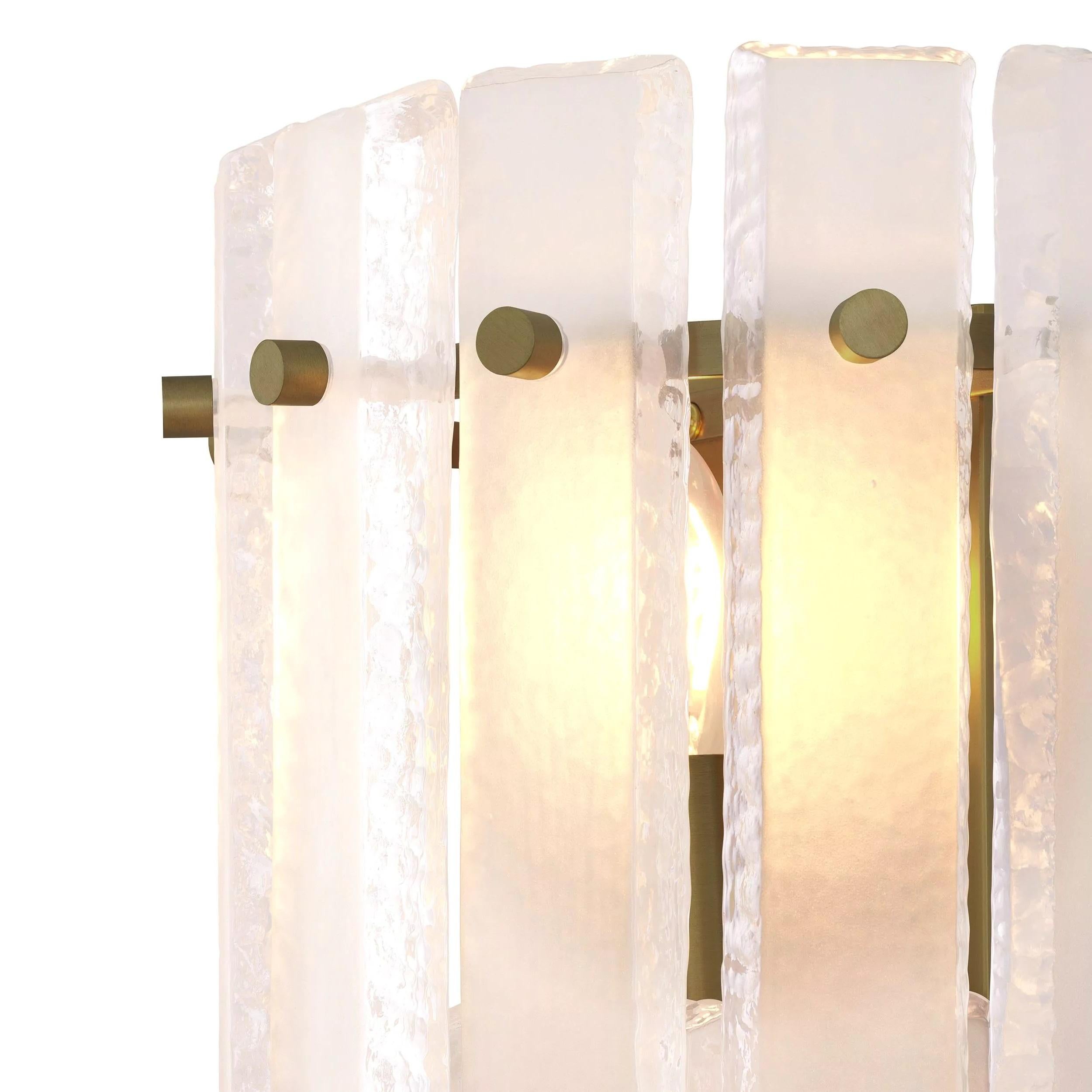 1950s Design And Art Deco Style wall mounted light composed of brass metal structure with half moon two levels glass plates with live edges: elegant, presence and class. 2 E14 light bulb required. New item, never used.