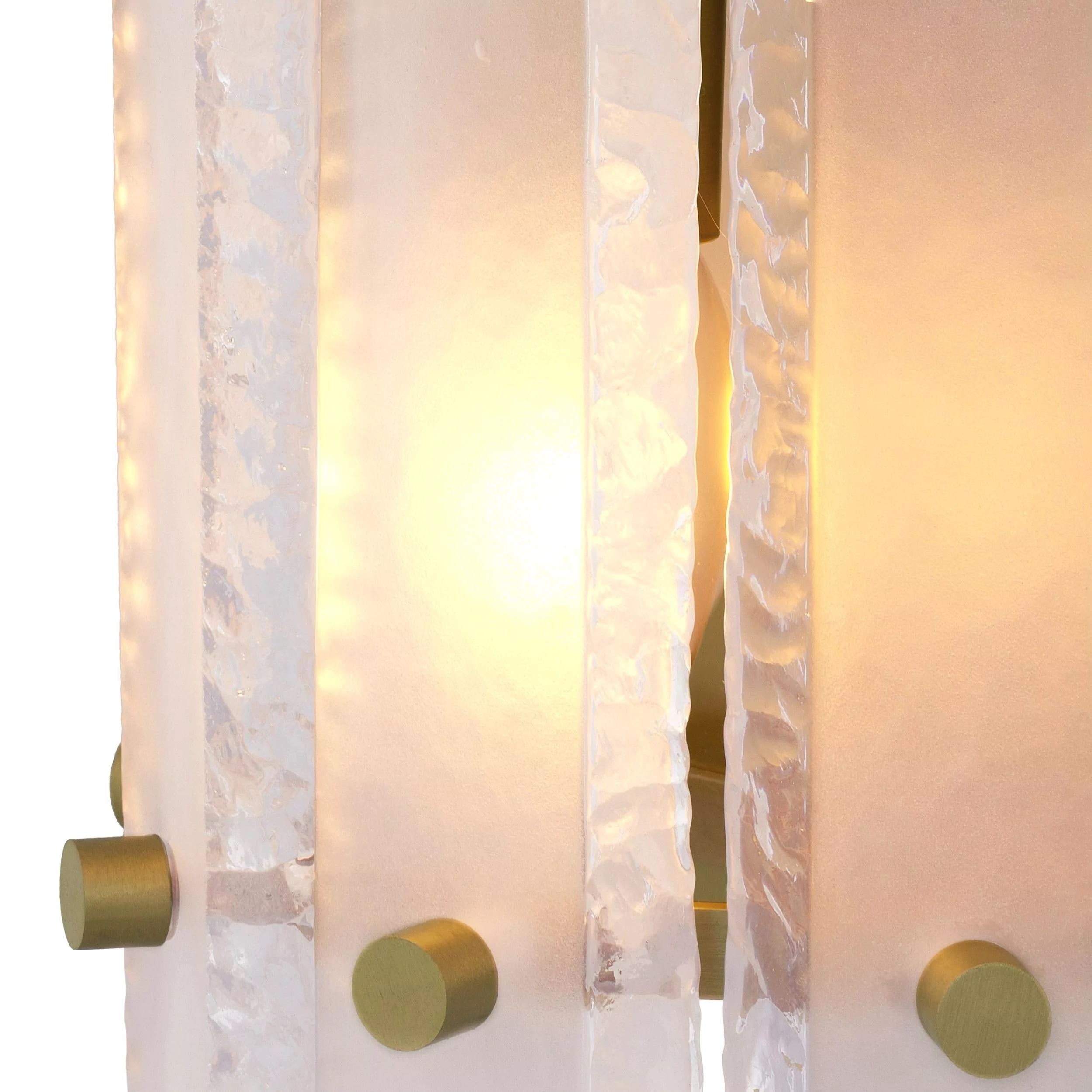 Mid-Century Modern 1950s Design And Art Deco Style Brass and Glass Two Tier Wall Light For Sale