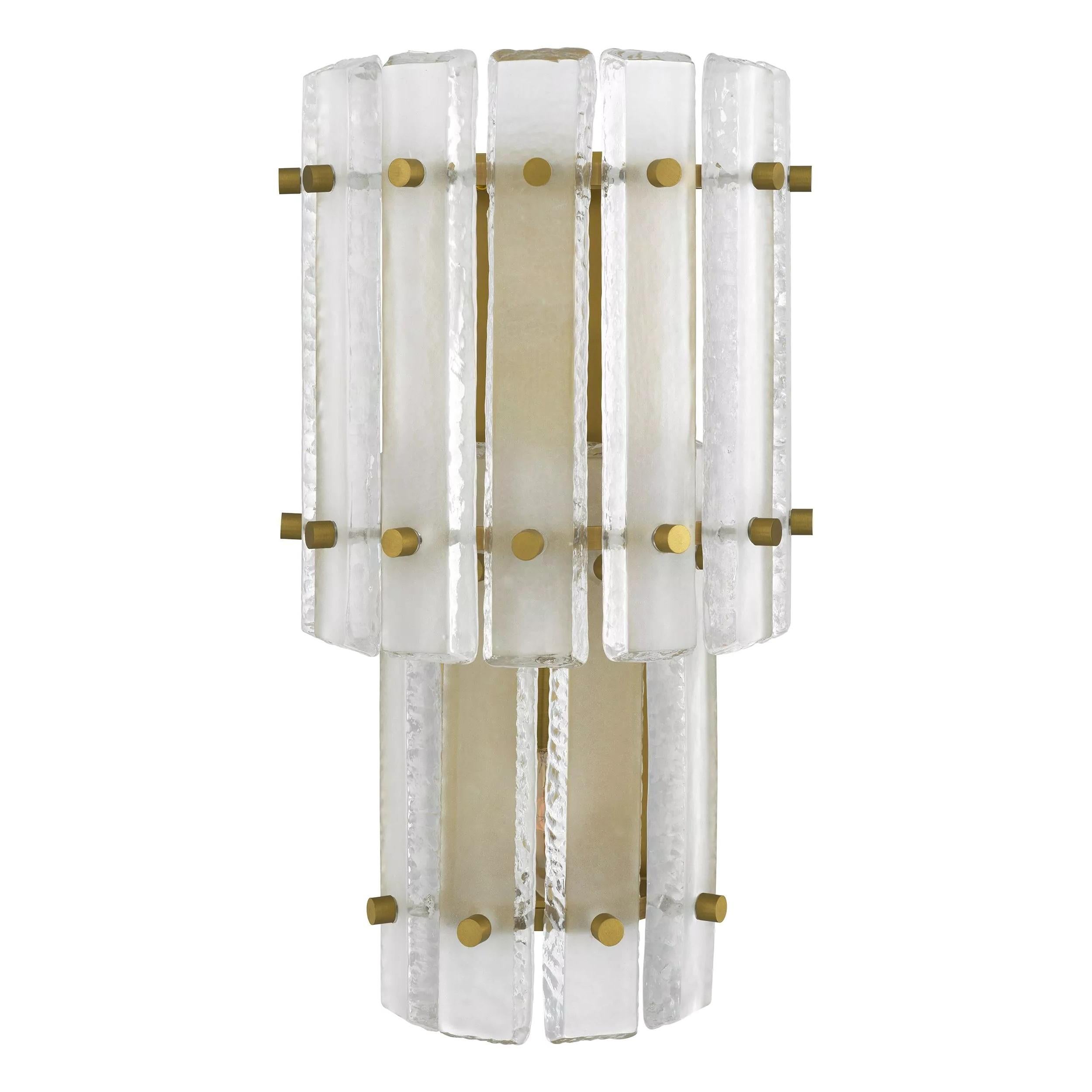 1950s Design And Art Deco Style Brass and Glass Two Tier Wall Light In New Condition For Sale In Tourcoing, FR