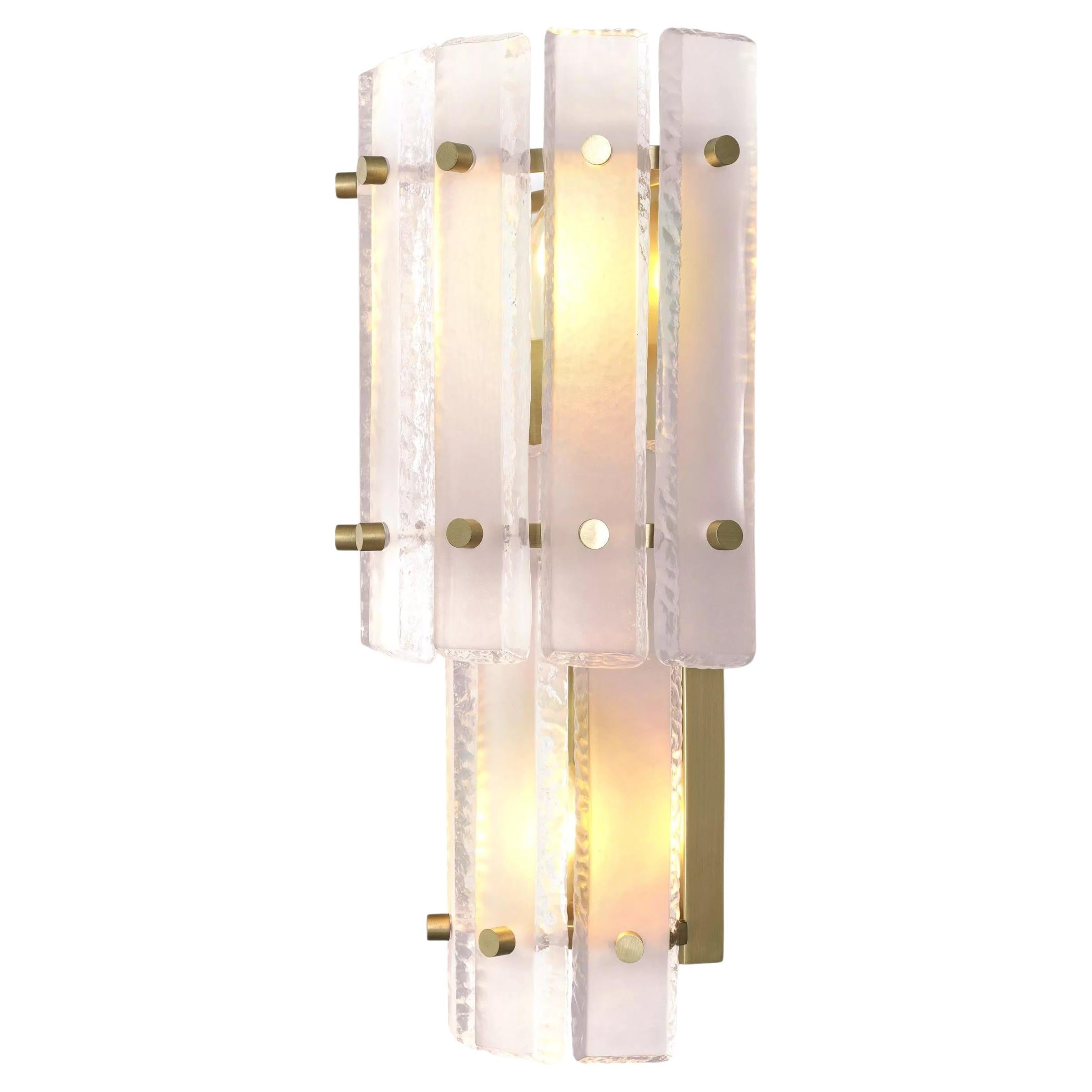1950s Design And Art Deco Style Brass and Glass Two Tier Wall Light For Sale