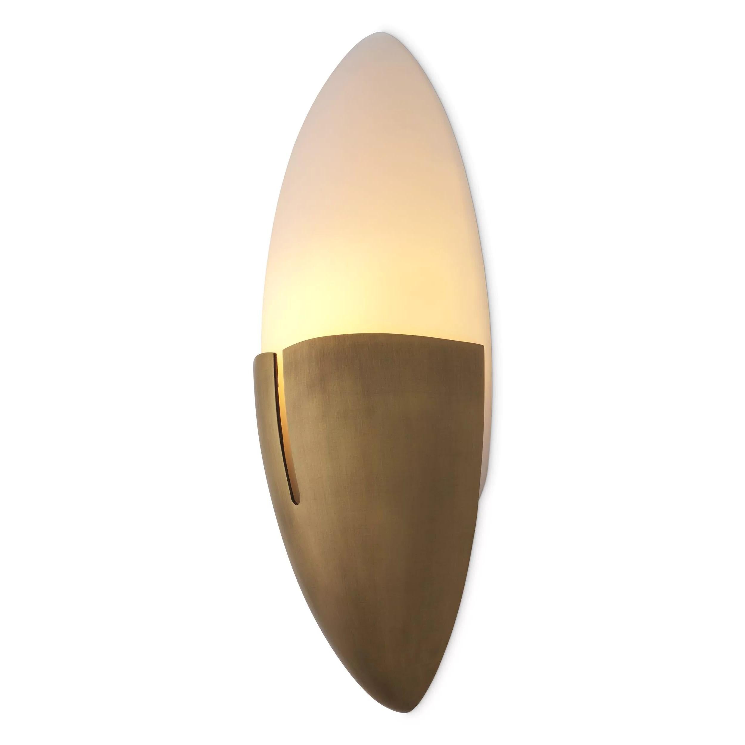 Mid-Century Modern 1950s Design And Art Deco Style Brass and White Opaline Glass Wall Light For Sale