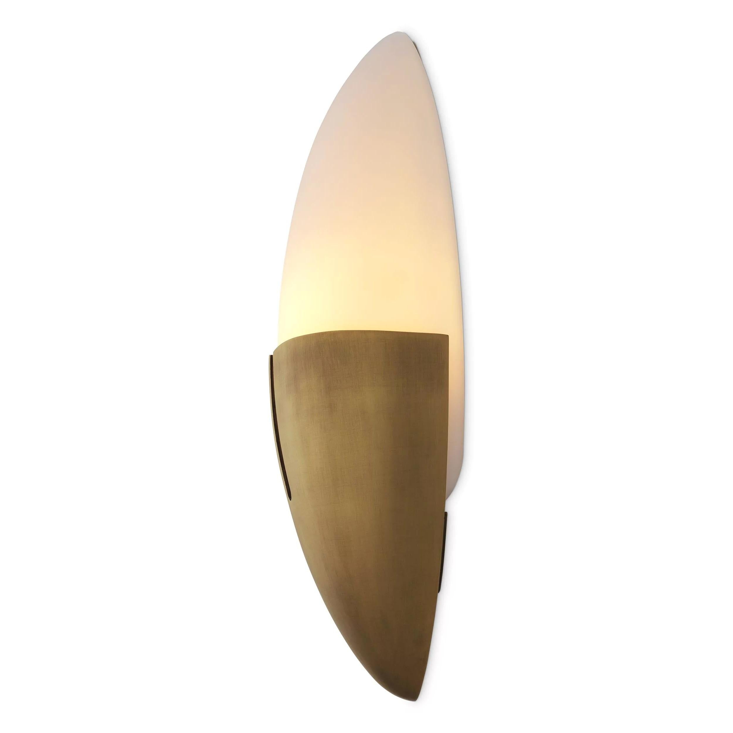 Unknown 1950s Design And Art Deco Style Brass and White Opaline Glass Wall Light For Sale