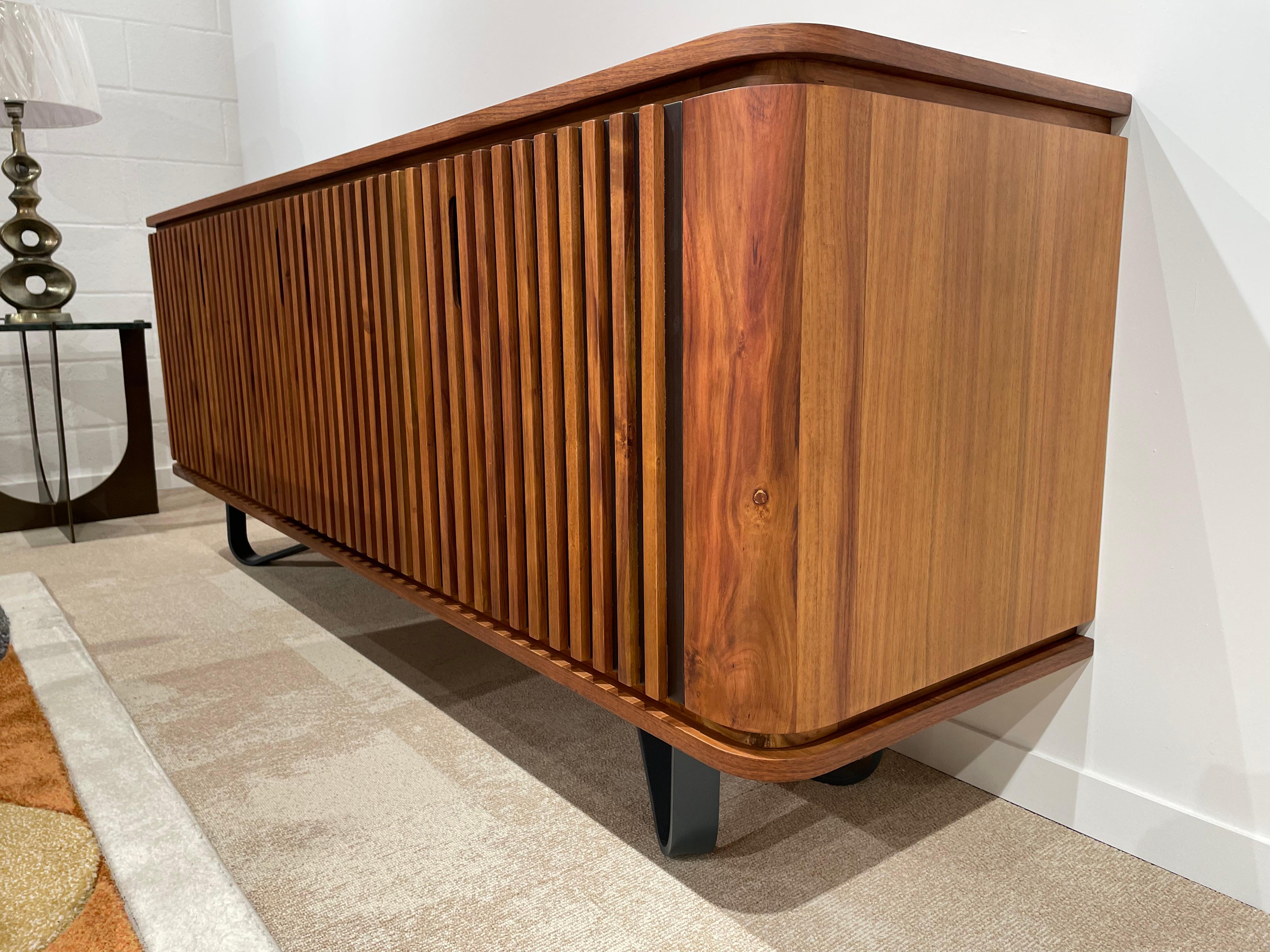 Contemporary 1950s Design and Mcm Style Wood and Metal Sideboard For Sale