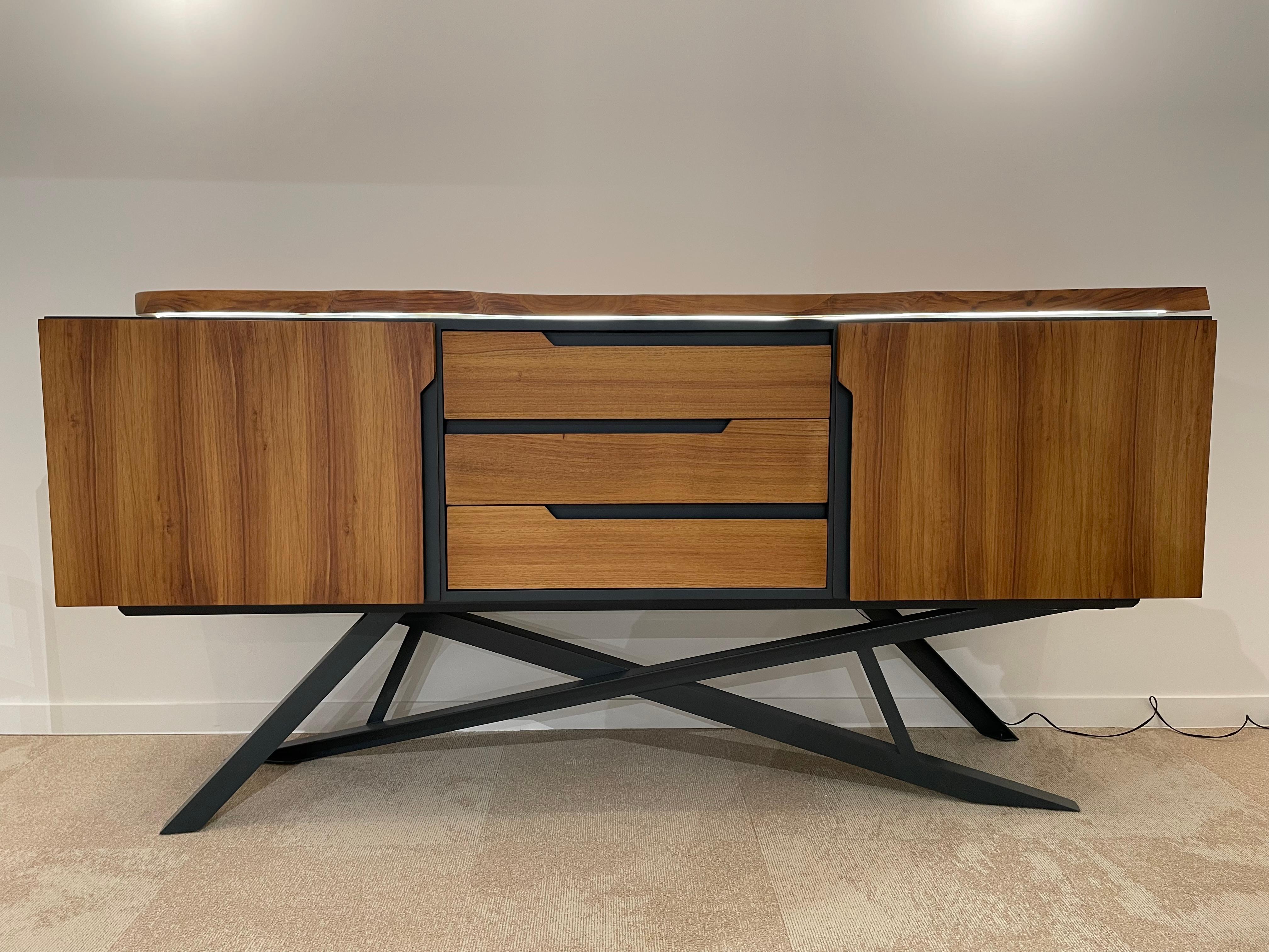 Mid-Century Modern 1950s Design and Mcm Style Wood and Metal Sideboard with Lightened Top For Sale