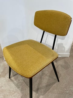 1950s Design and Mid Century Design Style Plywood, Black Metal and Fabric Chair