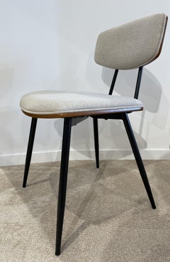 1950s, Design and Mid-Century Design Style Plywood, Black Metal and Fabric Chair