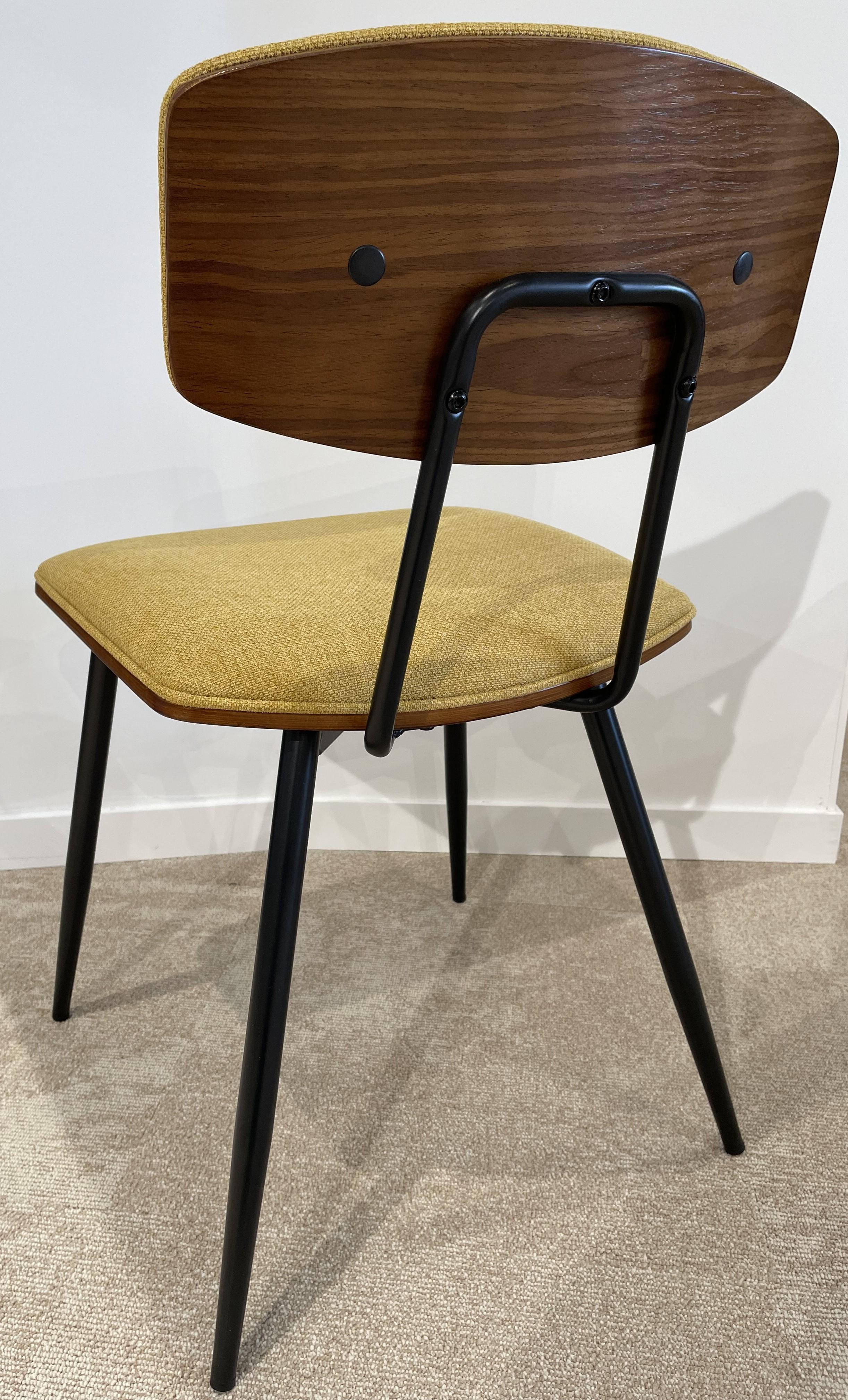 Contemporary 1950s Design and Mid Century Design Style Plywood, Black Metal and Fabric Chair For Sale