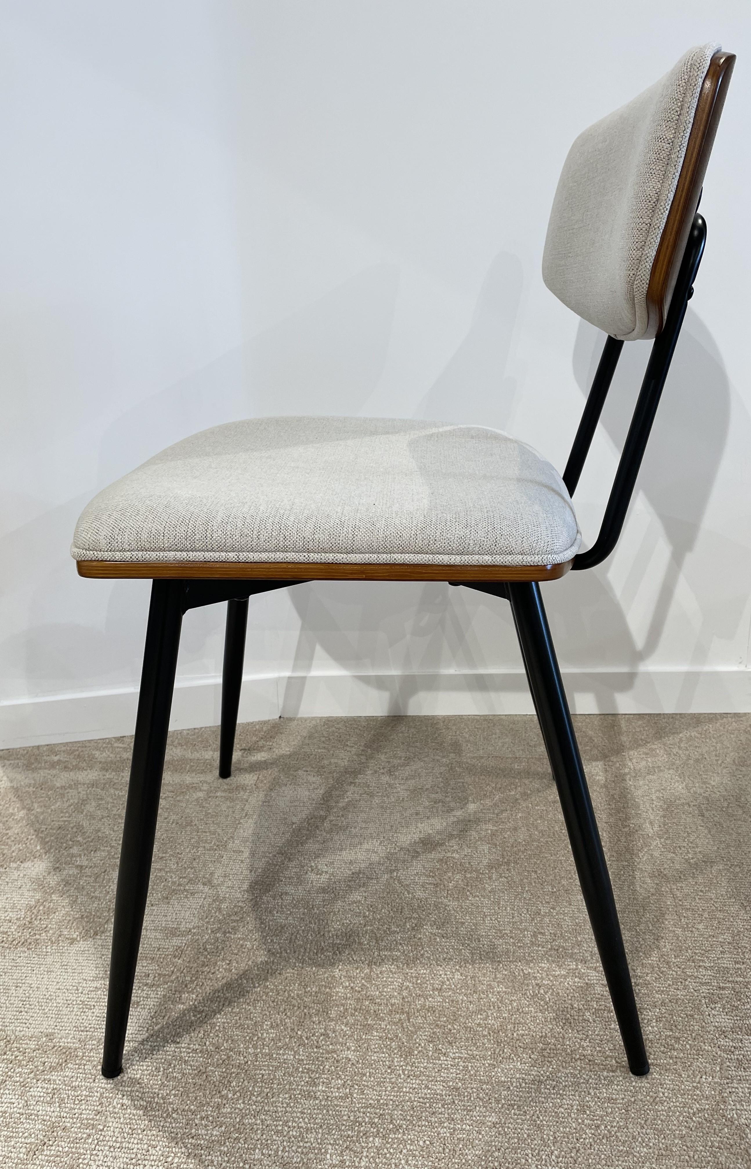 Contemporary 1950s, Design and Mid-Century Design Style Plywood, Black Metal and Fabric Chair For Sale
