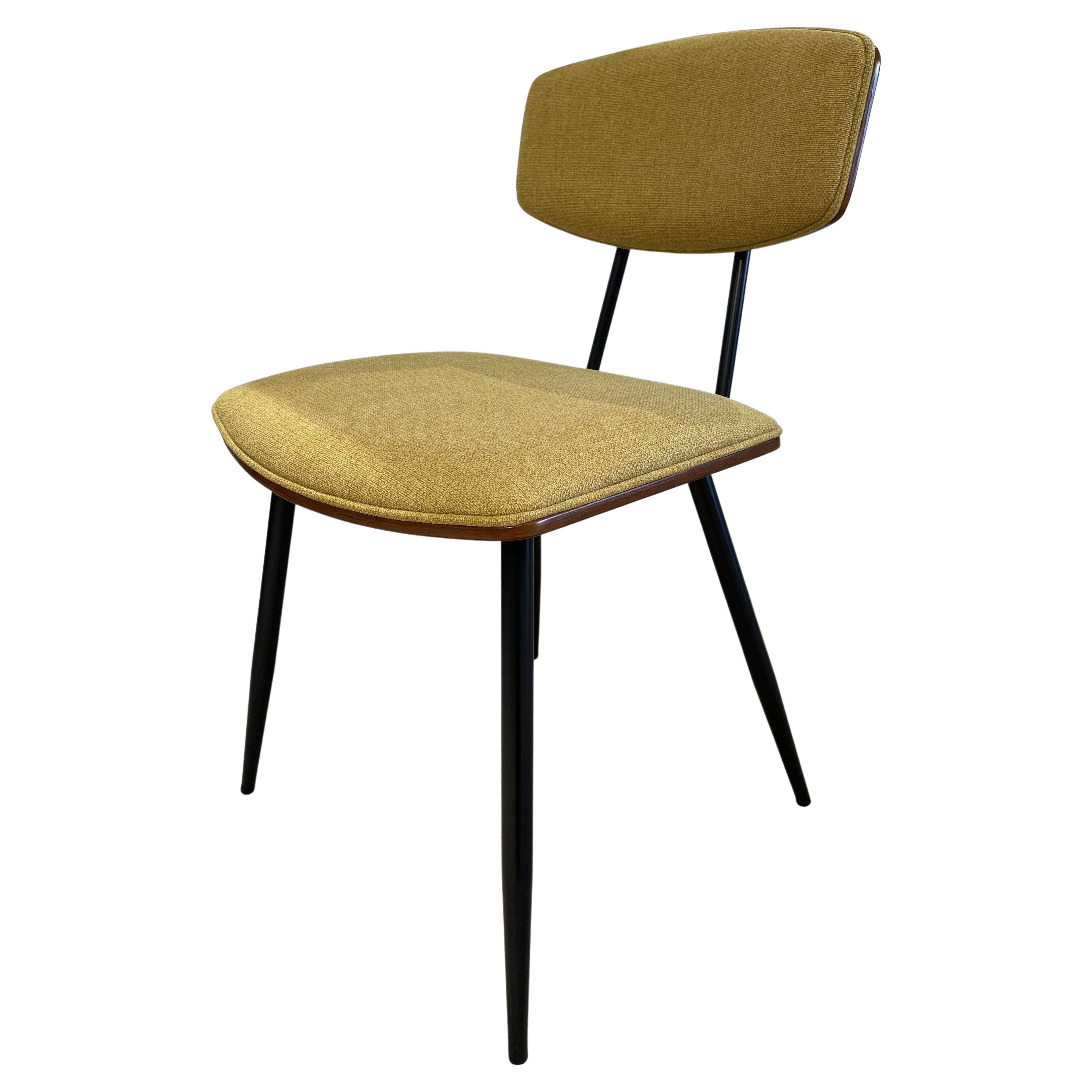 1950s Design and Mid Century Design Style Plywood, Black Metal and Fabric Chair For Sale