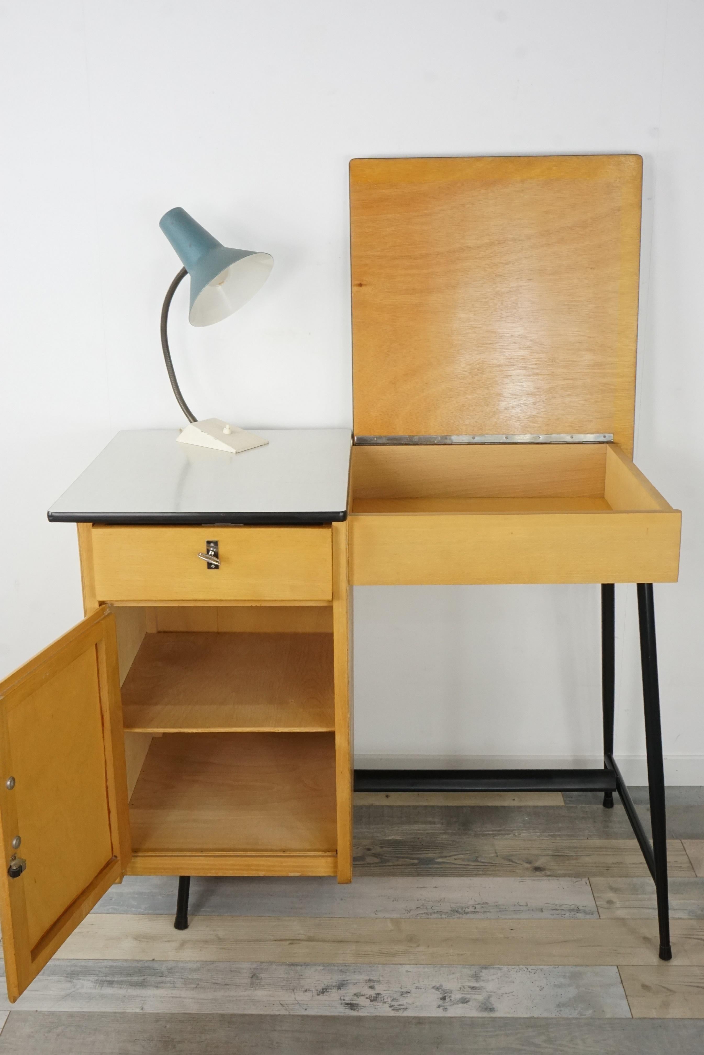 1950s Design Black Metal and Wooden Desk 10