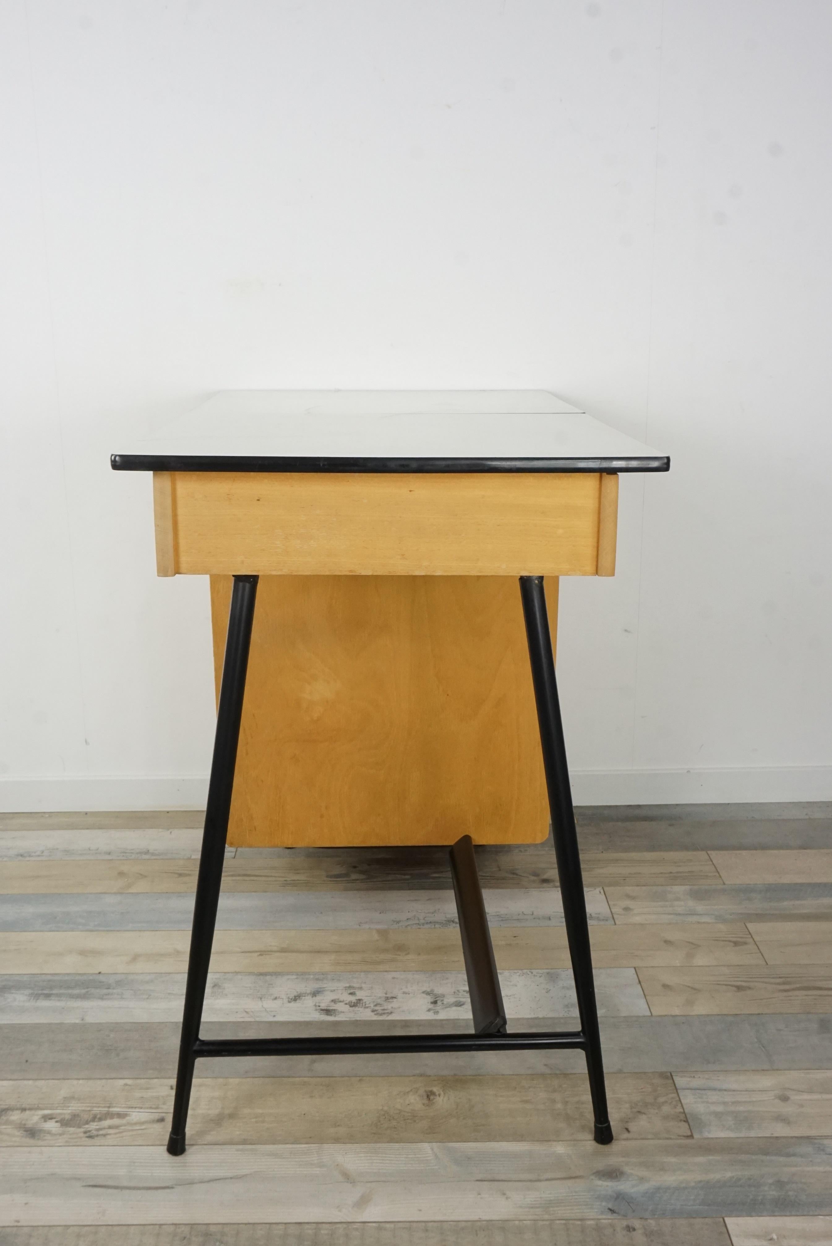 Belgian 1950s Design Black Metal and Wooden Desk
