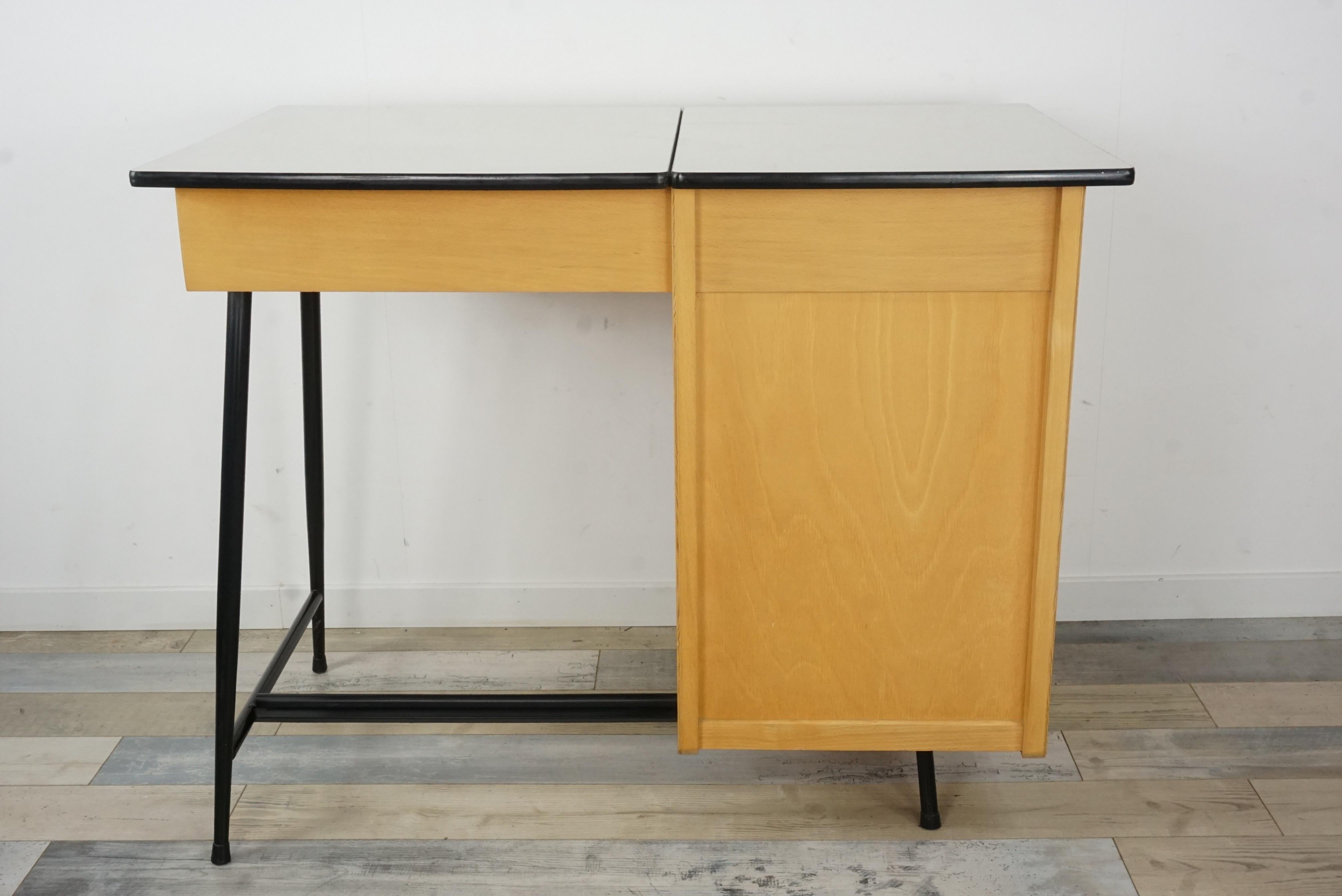 20th Century 1950s Design Black Metal and Wooden Desk