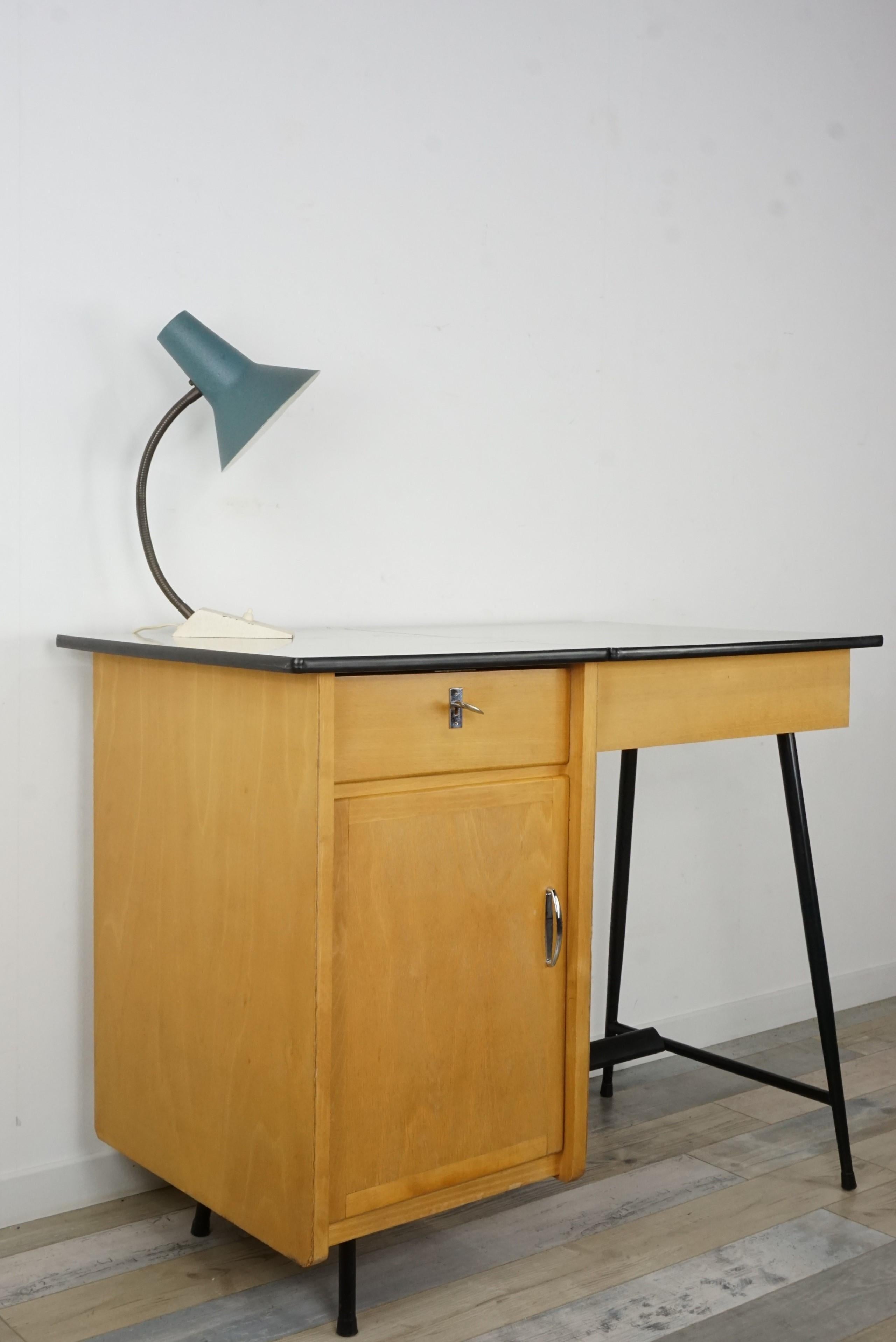 1950s Design Black Metal and Wooden Desk 3