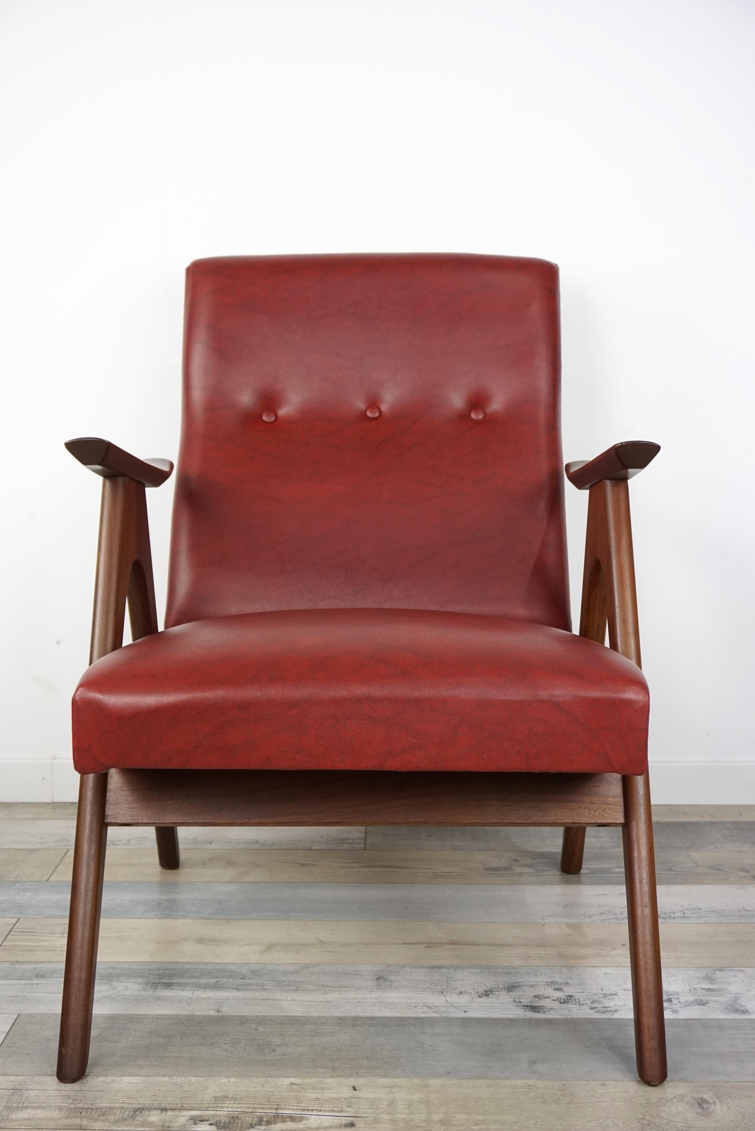 1950s, Design by Louis Van Teeffelen Teak and Bordeaux Armchairs 3