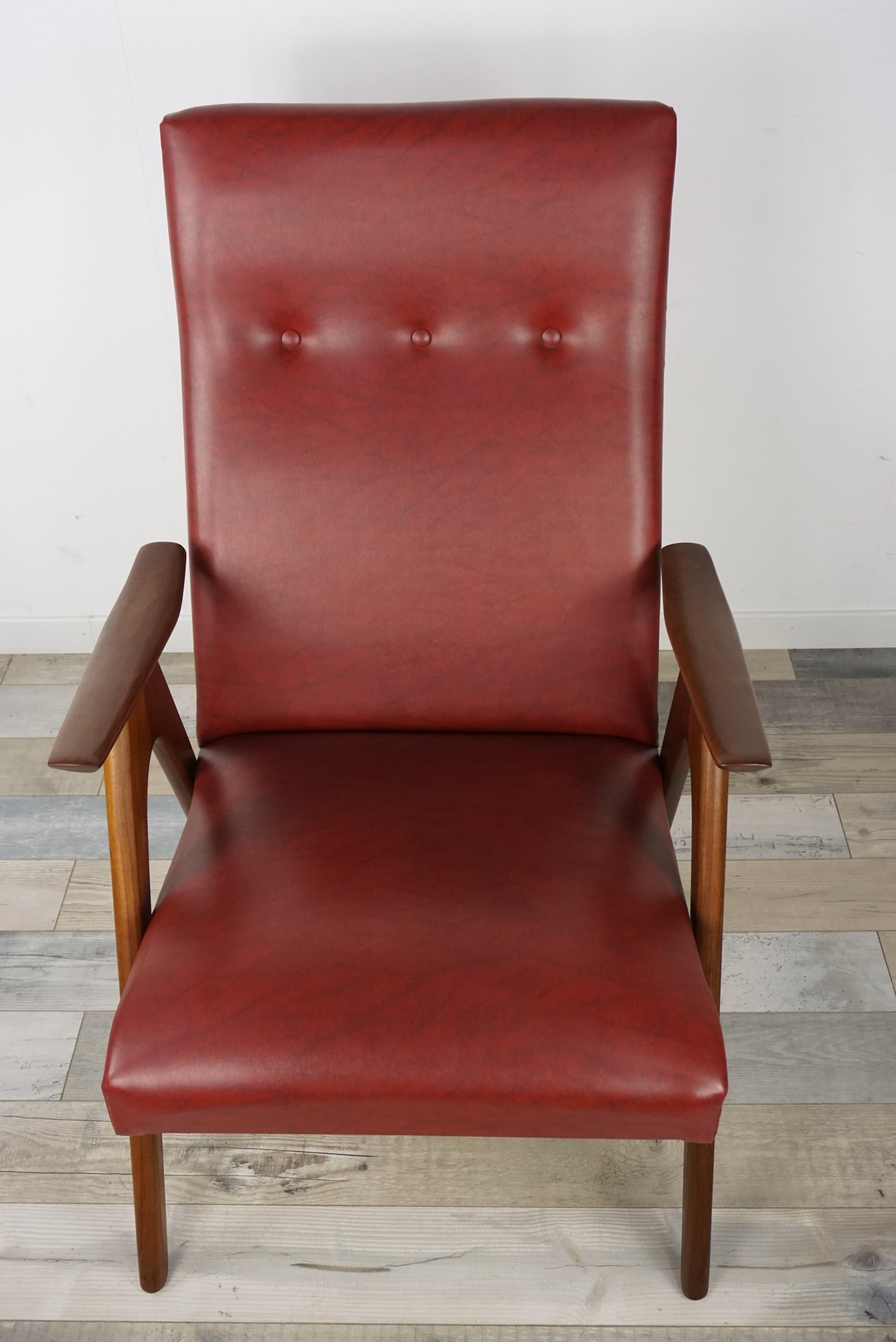 20th Century 1950s, Design by Louis Van Teeffelen Teak and Bordeaux Armchairs