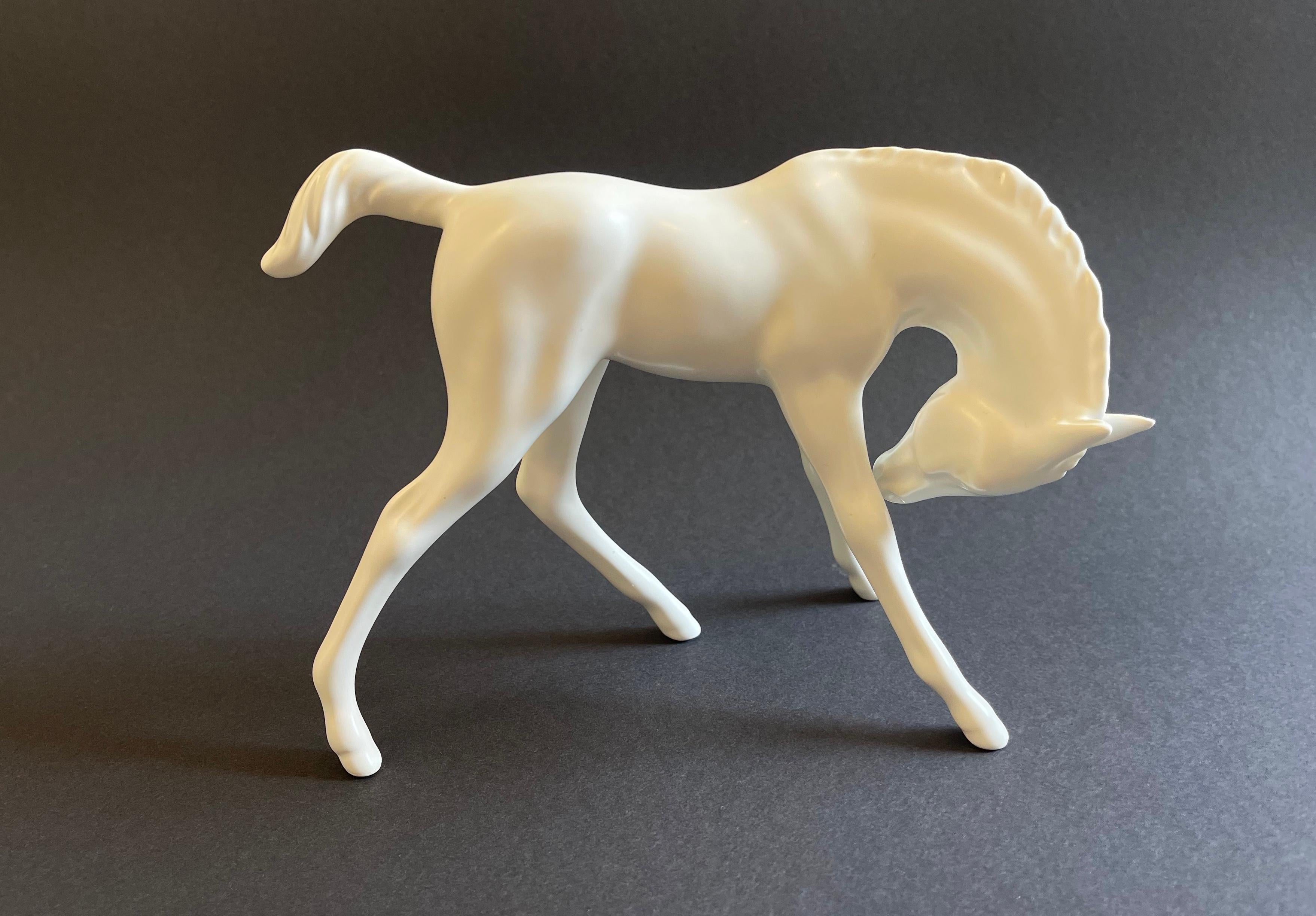 Mid-Century Modern 1950s Design Foal by Goebel, Mid Century White Porcelain Art Horse, West Germany For Sale