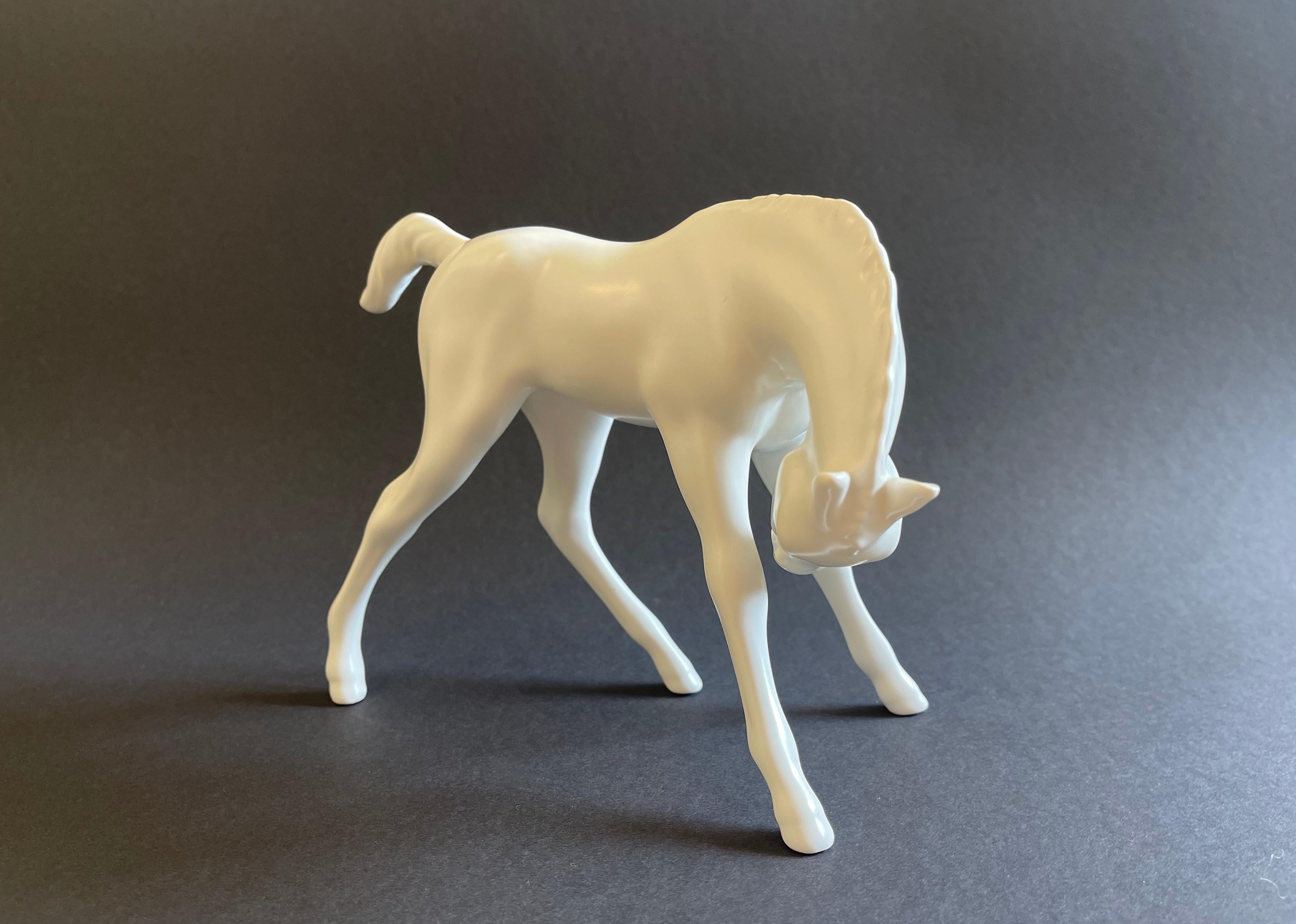 Hand-Crafted 1950s Design Foal by Goebel, Mid Century White Porcelain Art Horse, West Germany For Sale