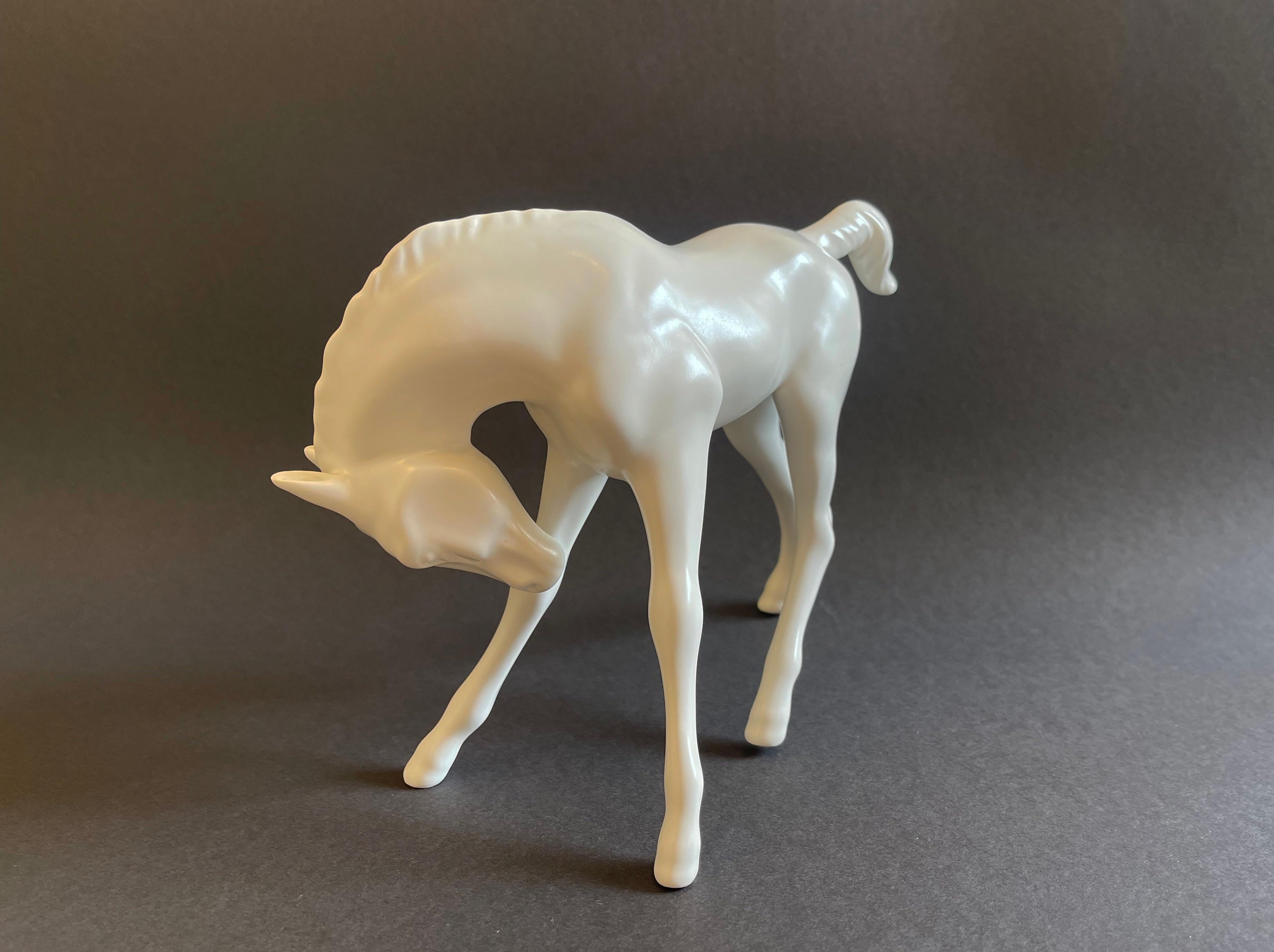 1950s Design Foal by Goebel, Mid Century White Porcelain Art Horse, West Germany In Good Condition For Sale In Andernach, DE