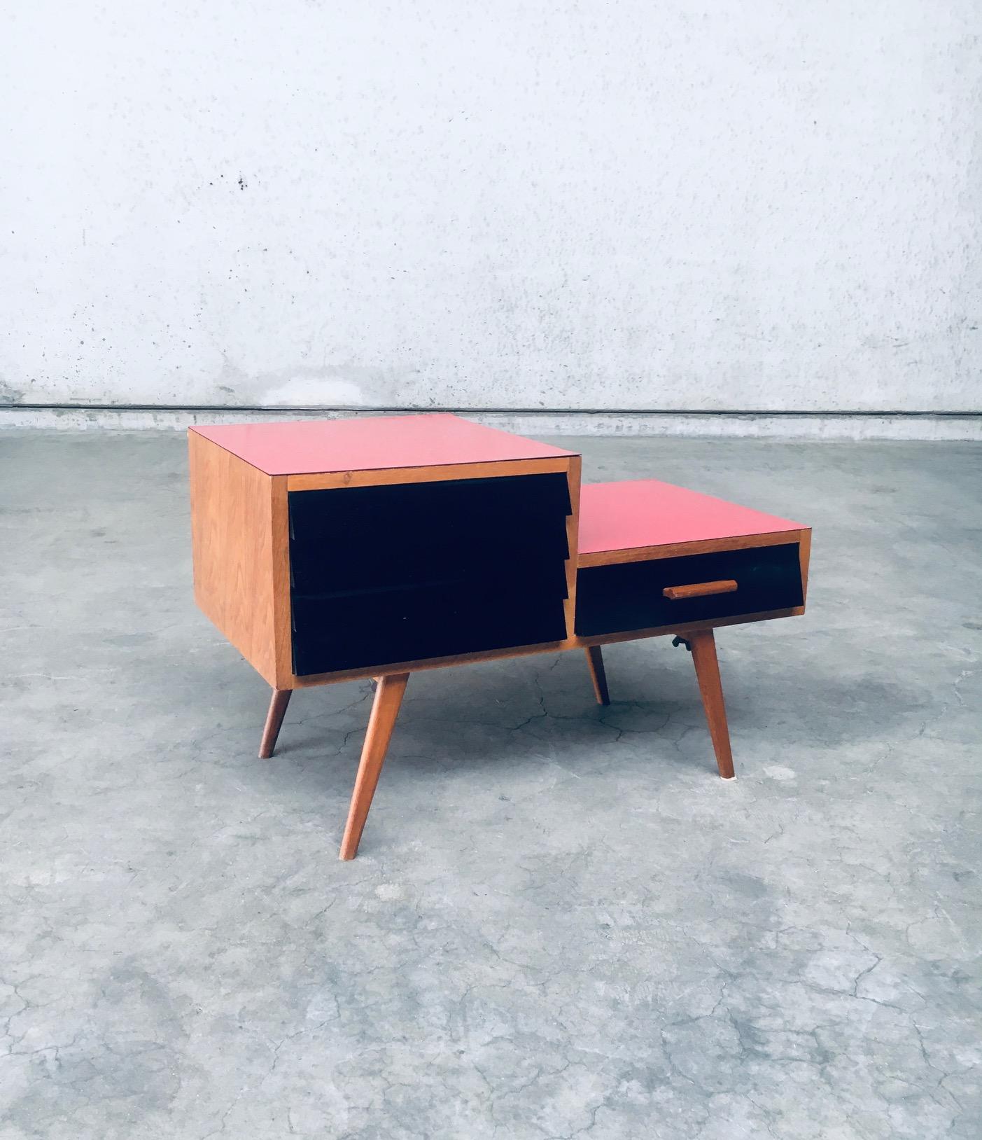 Vintage Midcentury Modern French Design Hi Fi Record Player Cabinet by Manufrance. Made in France, 1950's period. Marked on the inside: Manufrance, Saint Etienne. Nice well designed small cabinet which was made to put your record player on and hold