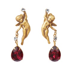 Retro 1950s Design Joseff Of Hollywood Gold Cherub Earrings
