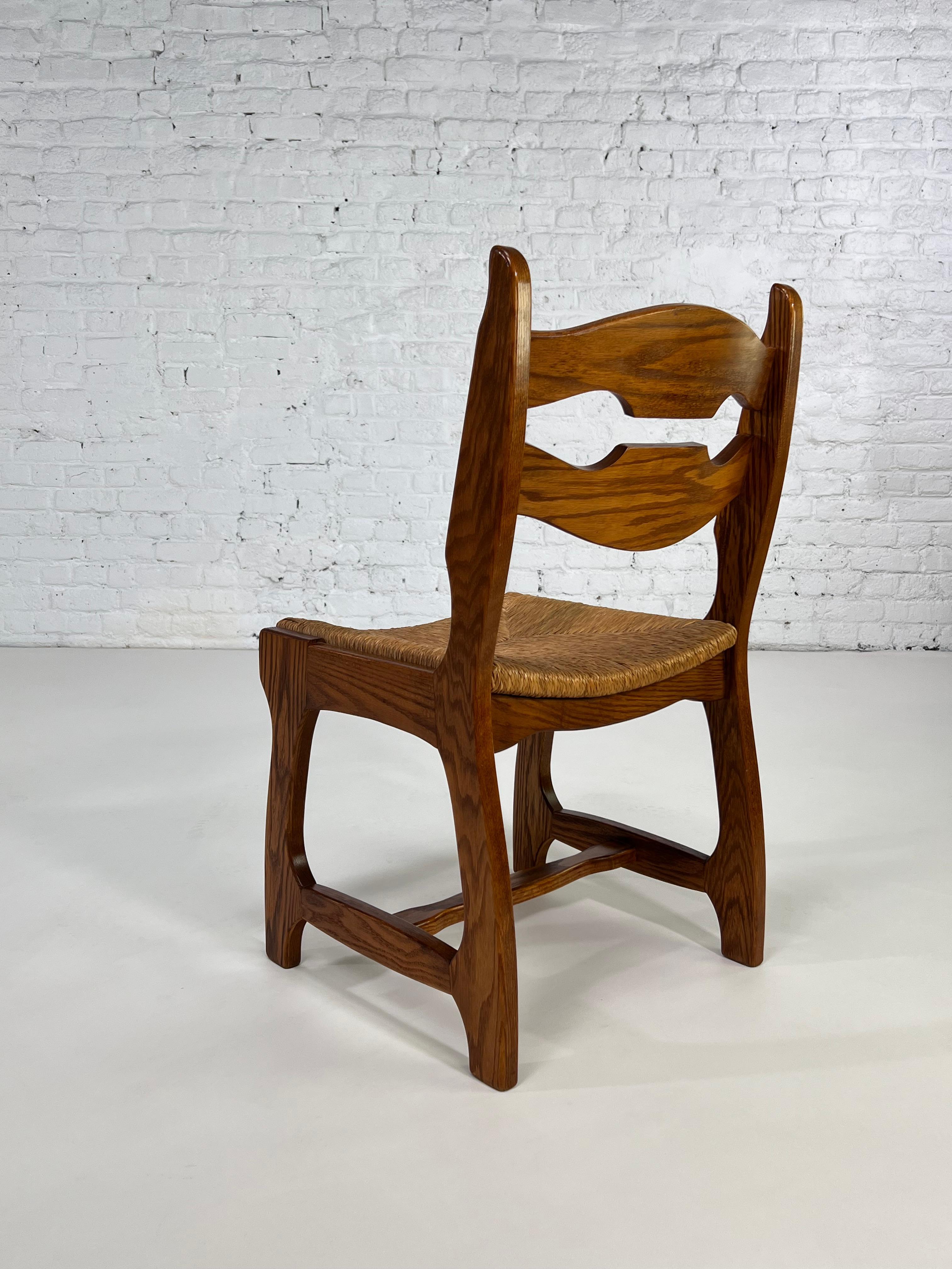 20th Century 1950s Design Oak Wooden and Braided Straw Seats Set of 6 Chairs For Sale