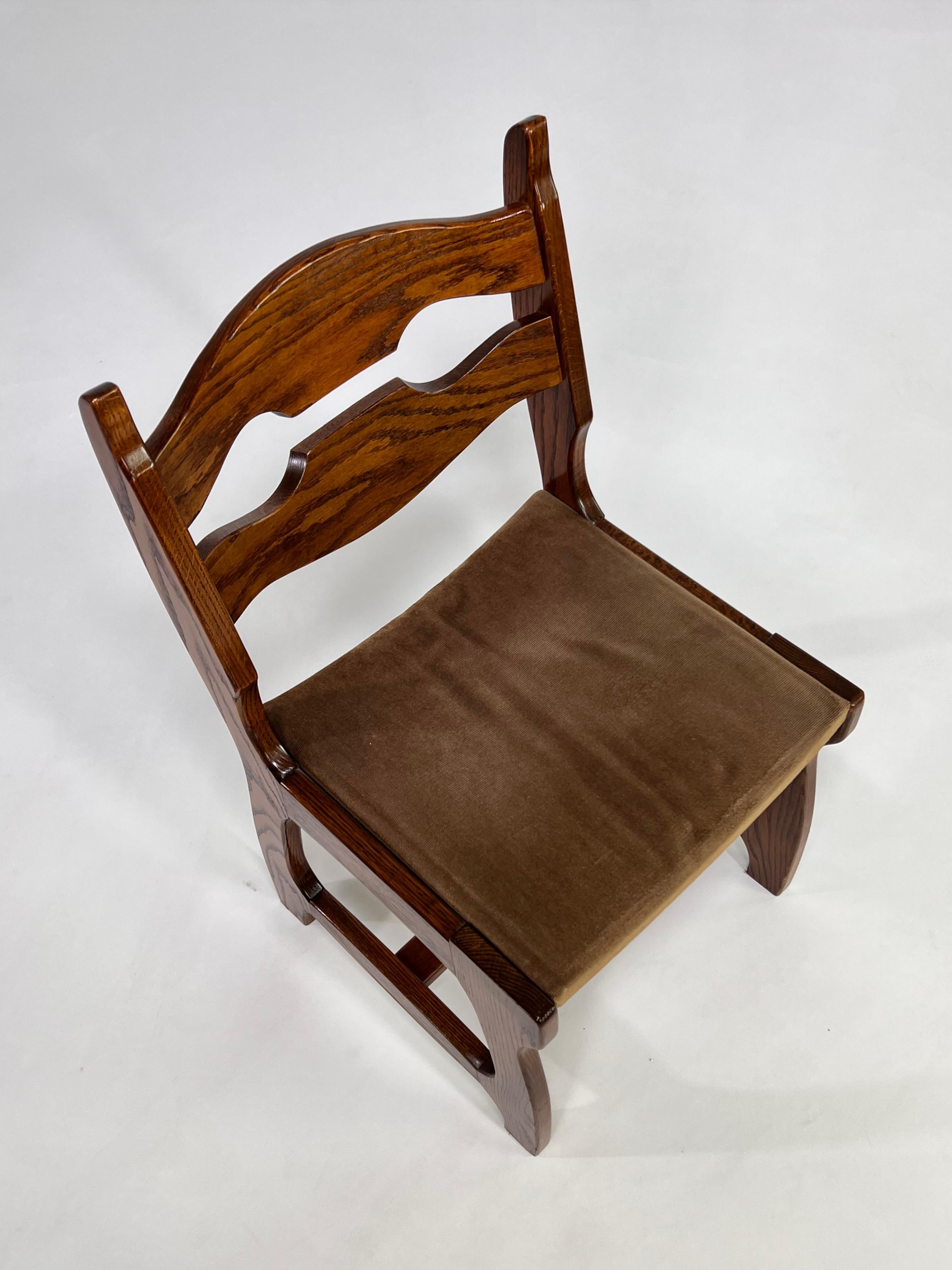 1950s Design Oak Wooden And Velvet Seat Set of 6 Chairs For Sale 4