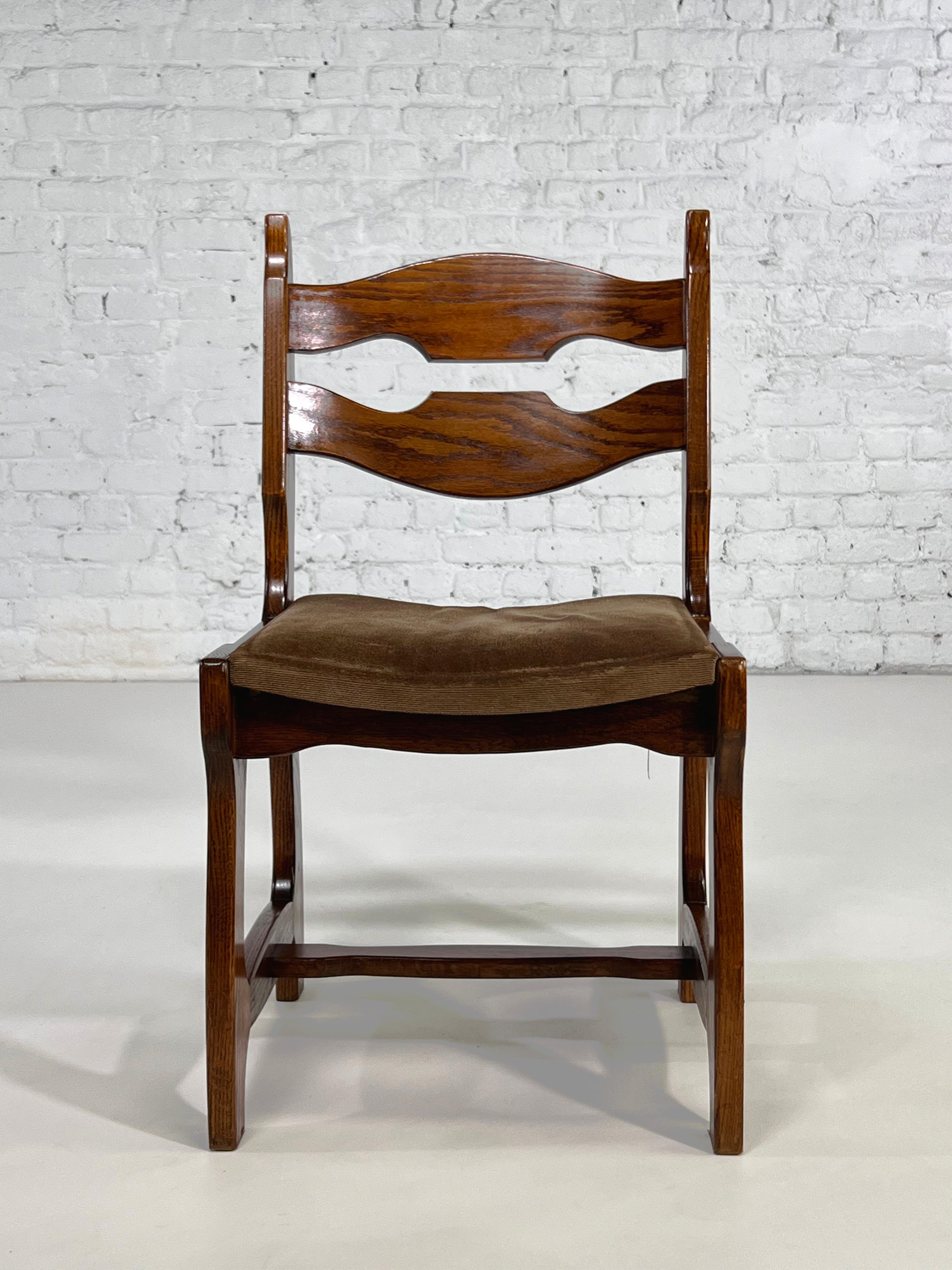 20th Century 1950s Design Oak Wooden And Velvet Seat Set of 6 Chairs For Sale