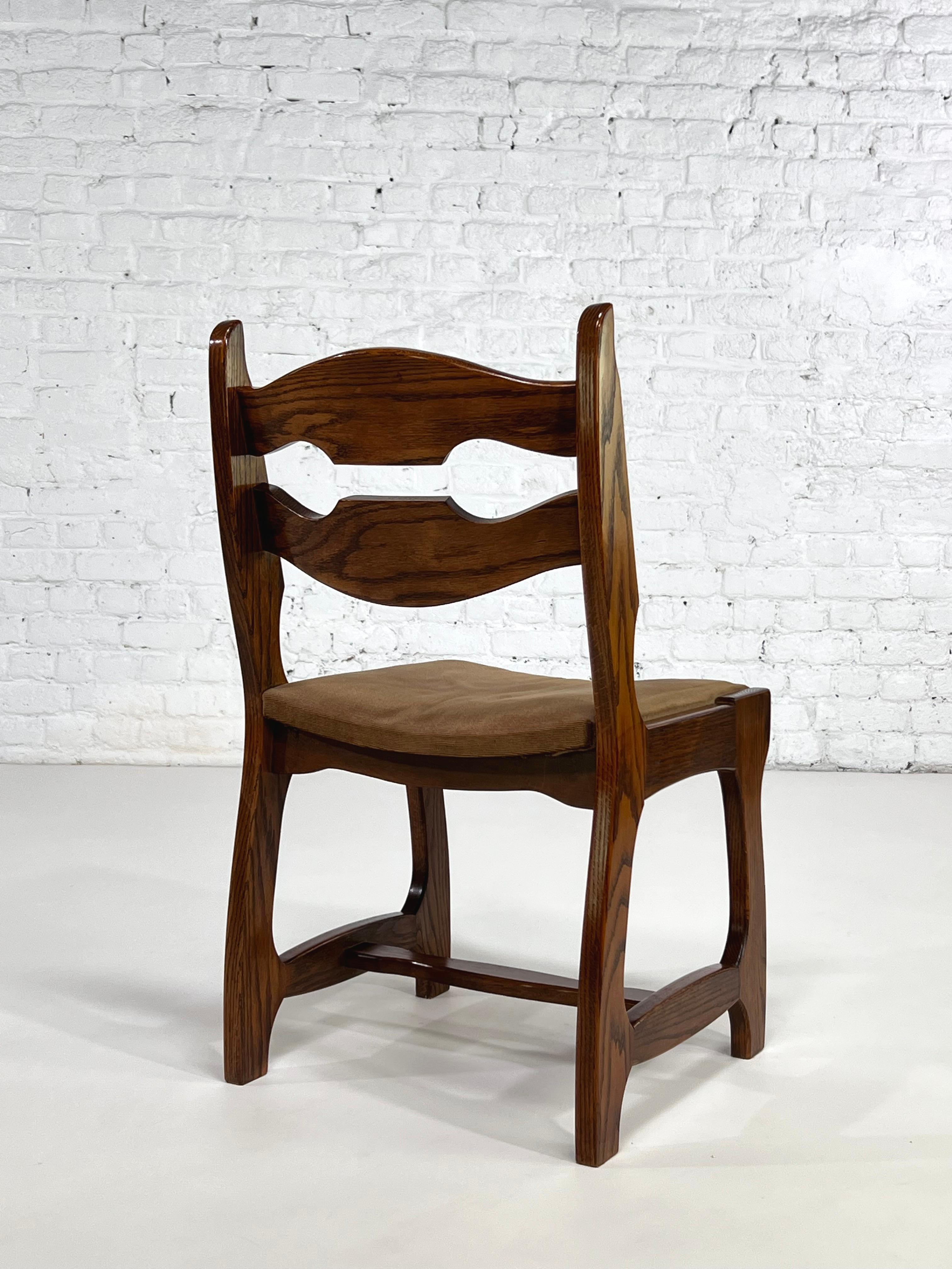 1950s Design Oak Wooden And Velvet Seat Set of 6 Chairs For Sale 2