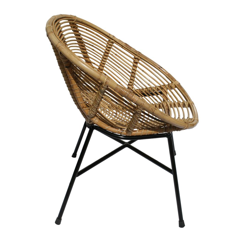 Mid-Century Modern 1950s Design Rattan and Black Metal Armchair