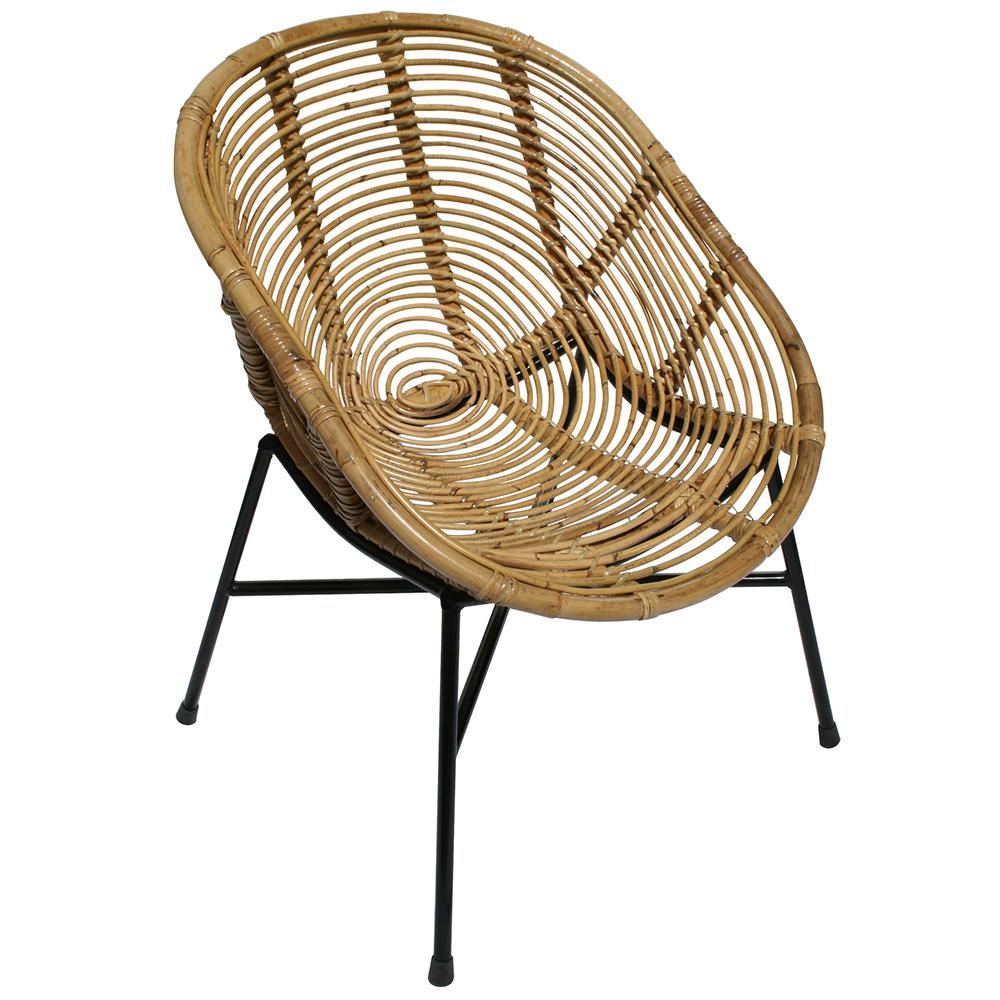 1950s Design Rattan and Black Metal Armchair