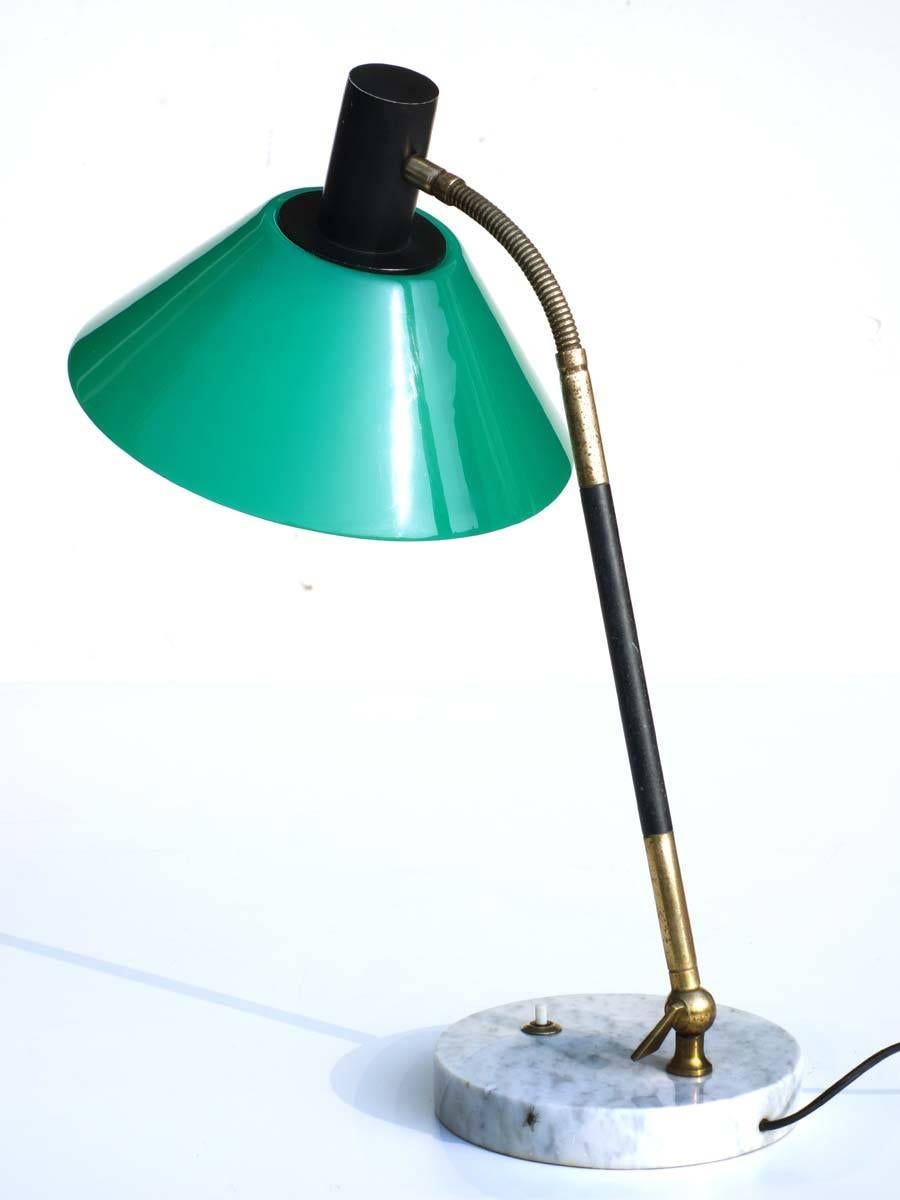 Mid-Century Modern 1950s Design Stilux Milano Green Perspex Brass Marble Table Lamp For Sale
