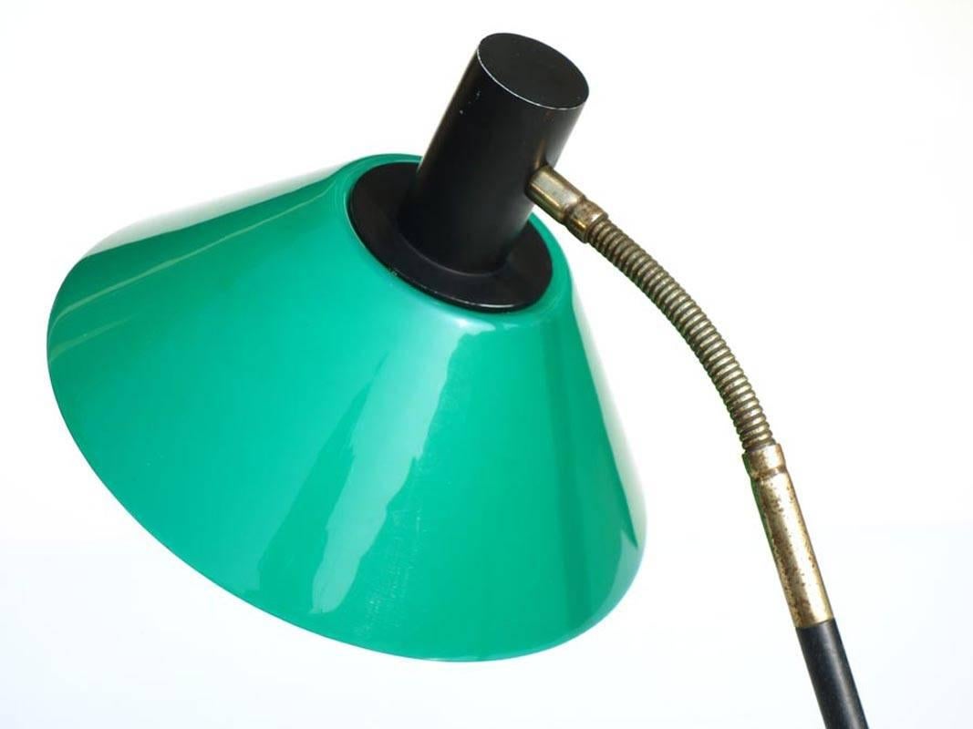 Mid-Century Modern 1950s Design Stilux Milano Green Perspex Brass Marble Table Lamp en vente