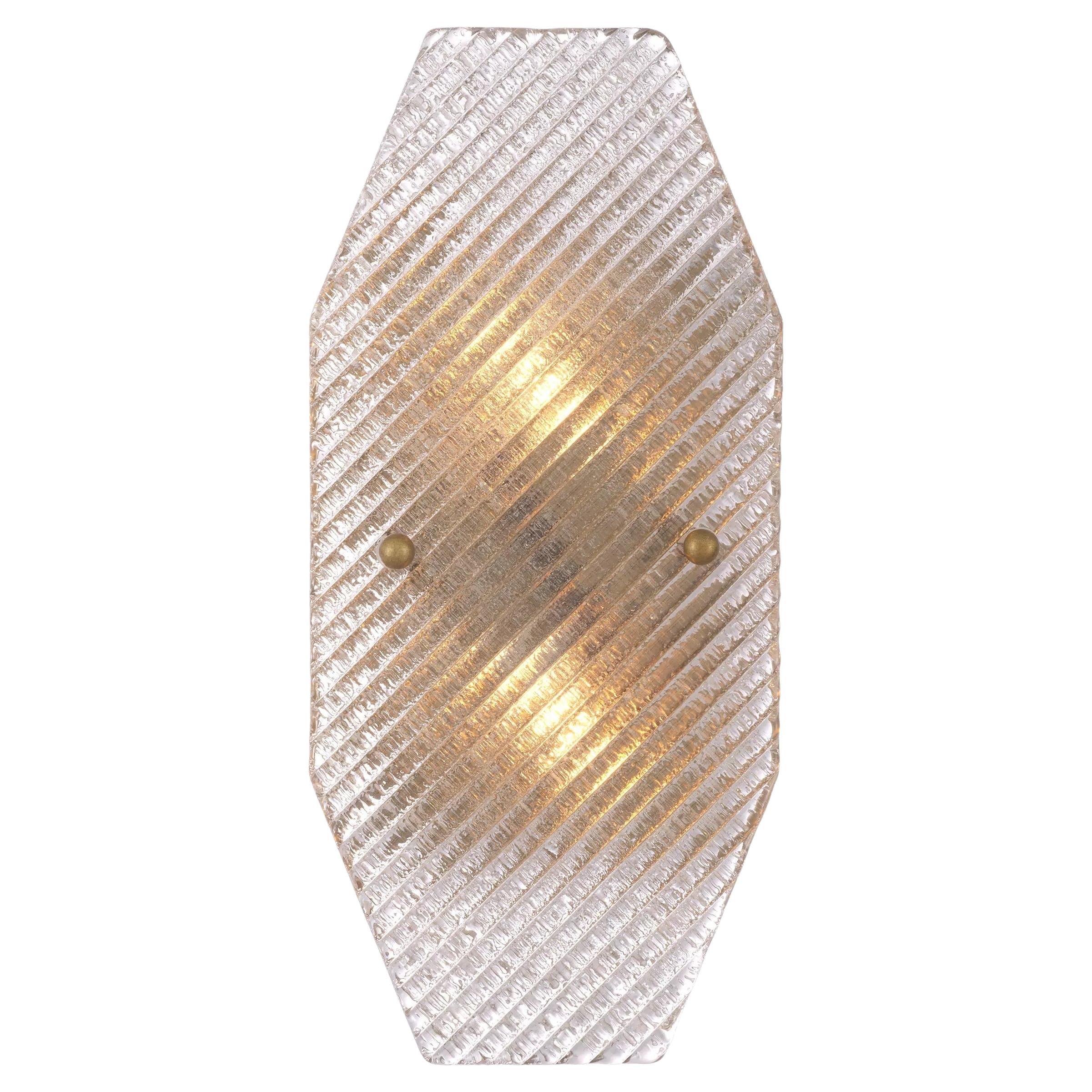 1950s Design Style Brass and Textured Glass Wall Light For Sale